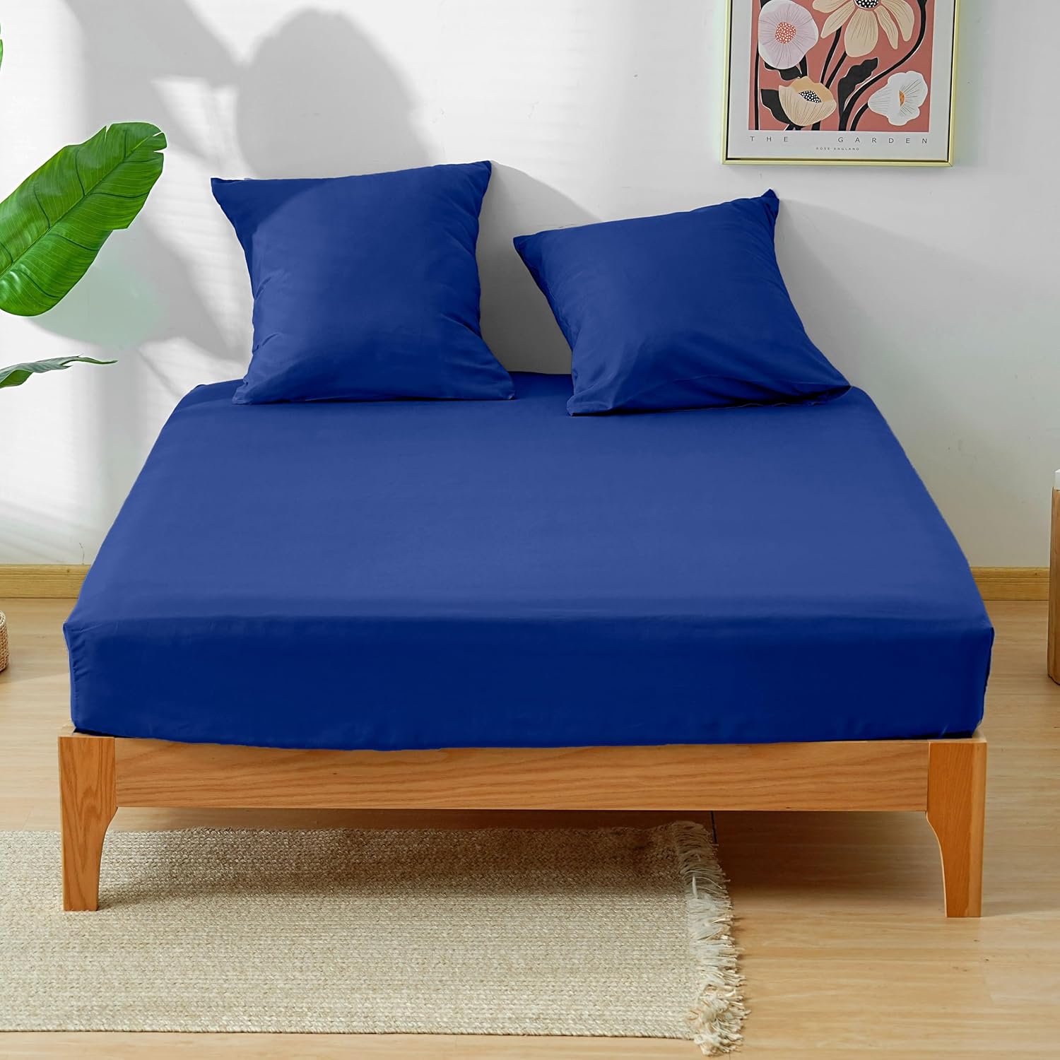 AYSW 4-Piece Bedding Set Duvet Cover 200x200cm + Fitted Sheet 160x200cm 30cm Pocket + 2 Pillowcases 65x65cm 2 Person Duvet Cover Set Light Blue 80 Threads/cm² Microfiber 7