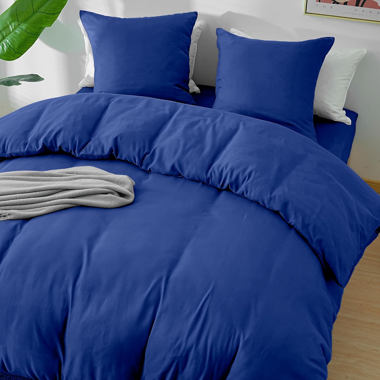 AYSW 4-Piece Bedding Set Duvet Cover 200x200cm + Fitted Sheet 160x200cm 30cm Pocket + 2 Pillowcases 65x65cm 2 Person Duvet Cover Set Light Blue 80 Threads/cm² Microfiber 4