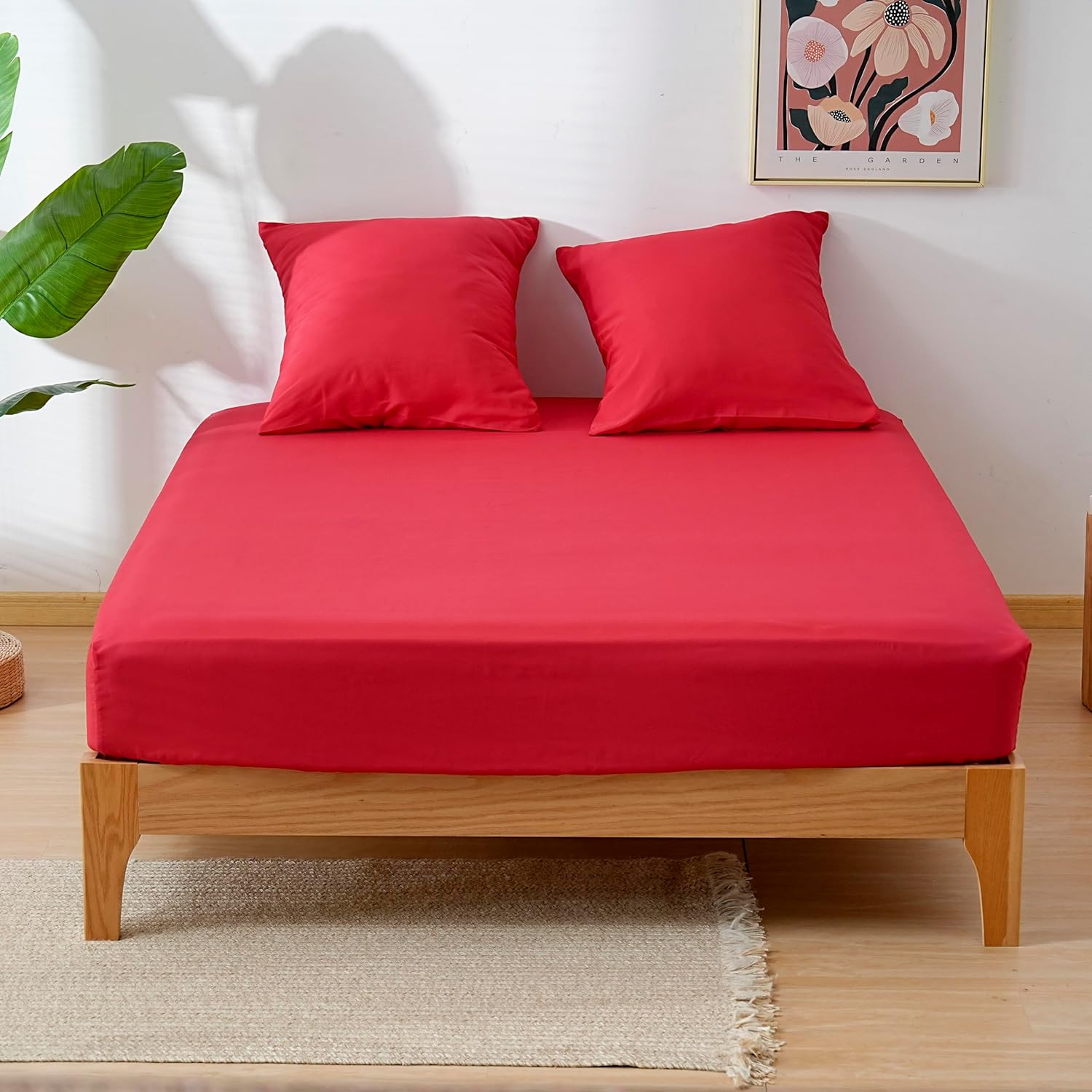 AYSW 4-Piece Bedding Set Duvet Cover 200x200cm + Fitted Sheet 140x190cm 30cm Pocket + 2 Pillowcases 65x65cm 2 Person Duvet Cover Set Light Red 80 Threads/cm² Microfiber 7