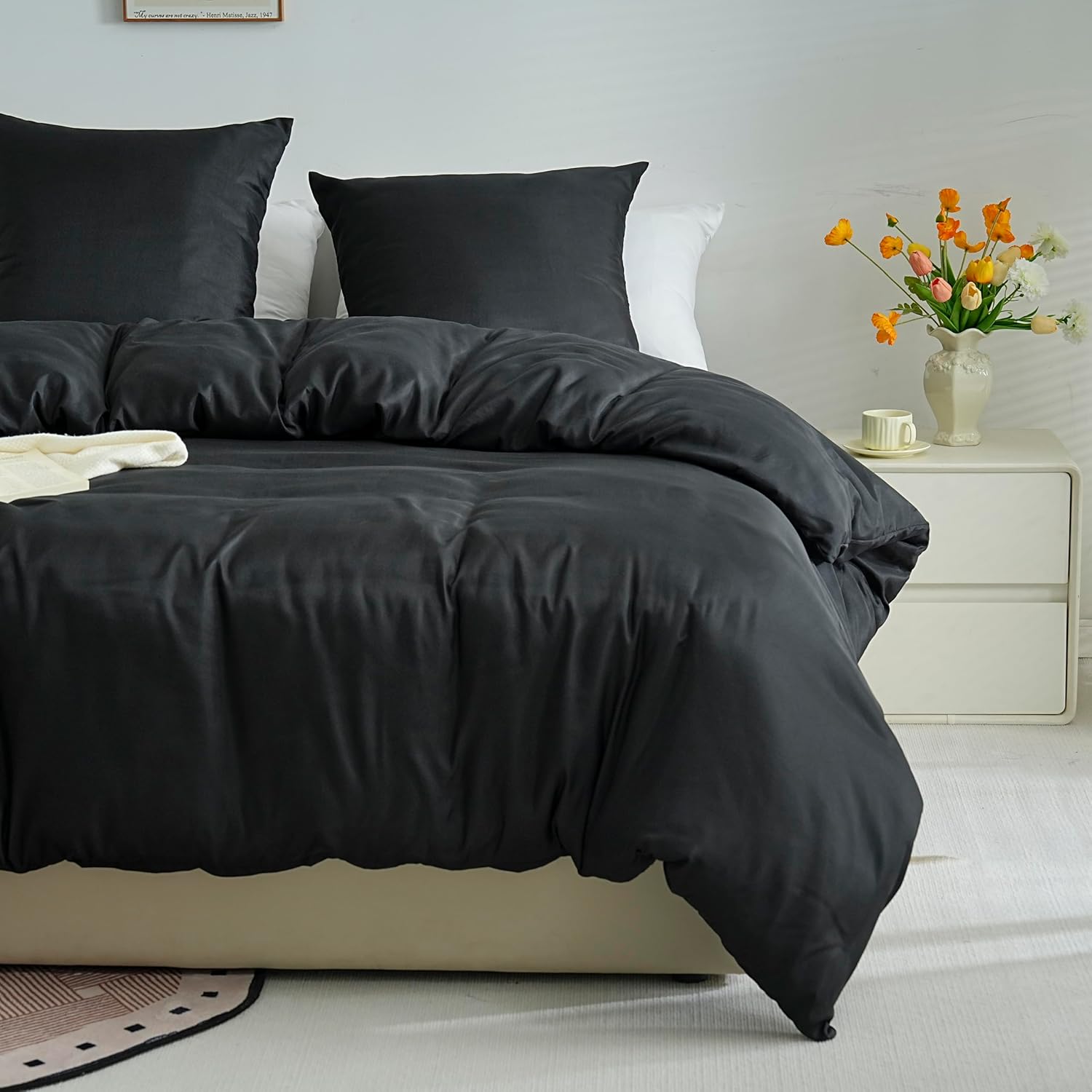 Lightweight Duvet Cover Sets 200x200 cm Zipper 3 Pieces Microfiber 80 Threads/cm² + 2 Pillowcases 65x65 cm Adult 2 Person Bedding Set Soft Bedding Set 7
