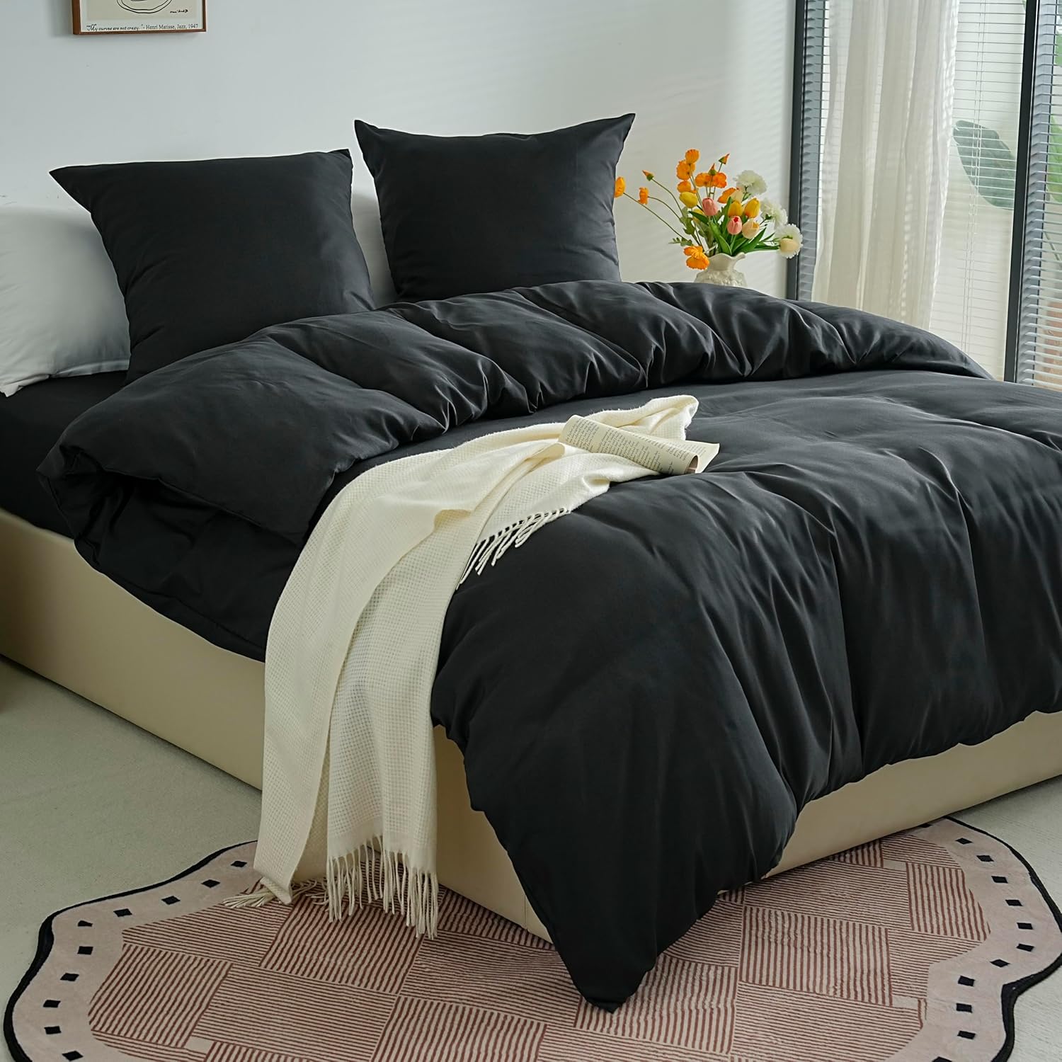 Lightweight Duvet Cover Sets 200x200 cm Zipper 3 Pieces Microfiber 80 Threads/cm² + 2 Pillowcases 65x65 cm Adult 2 Person Bedding Set Soft Bedding Set 2