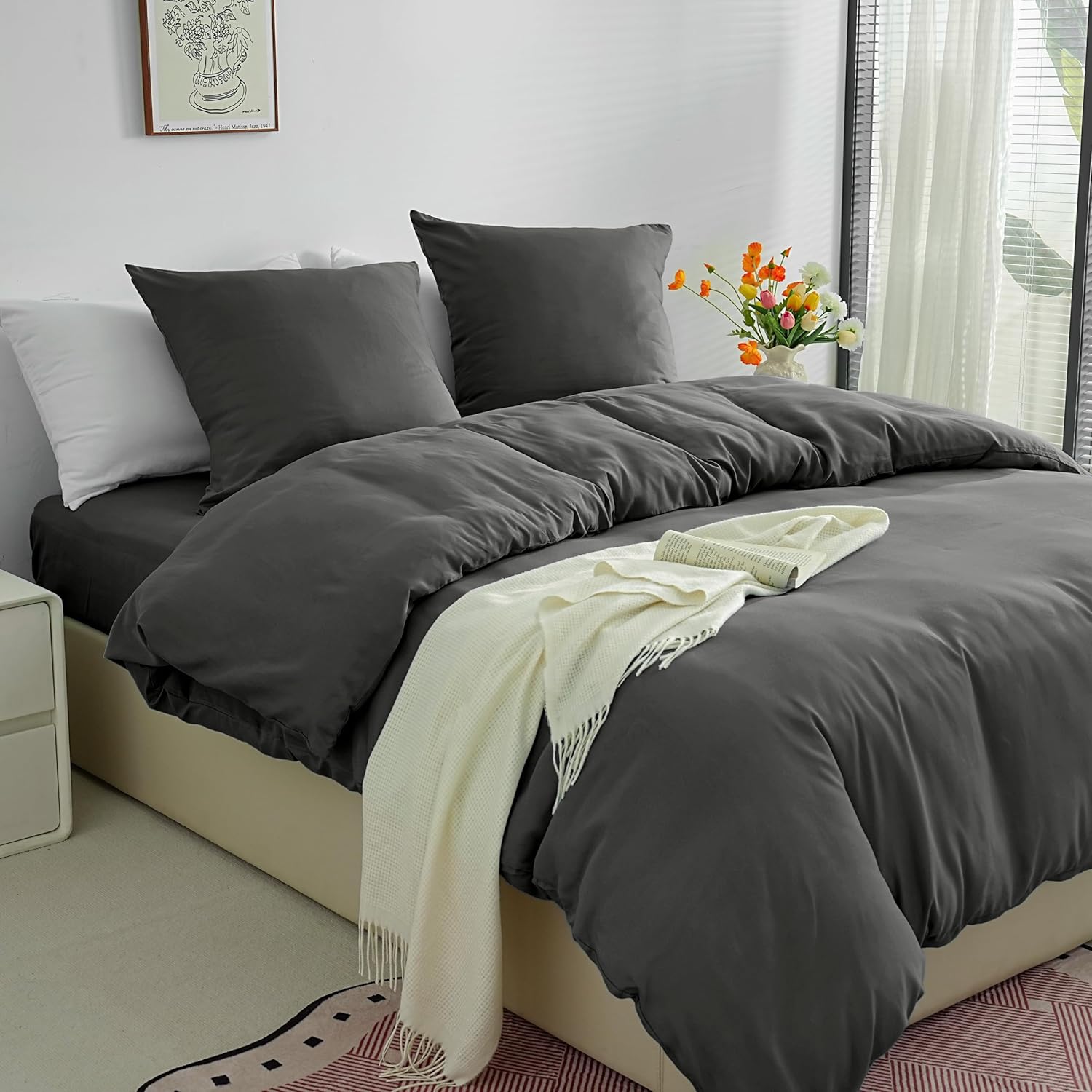 Lightweight Duvet Cover Sets 140x200 cm Zipper 2 Pieces Microfiber 80 Threads/cm² + 1 Pillowcase 65x65 cm Adult Single Bedding Set Soft Bedding Set 3