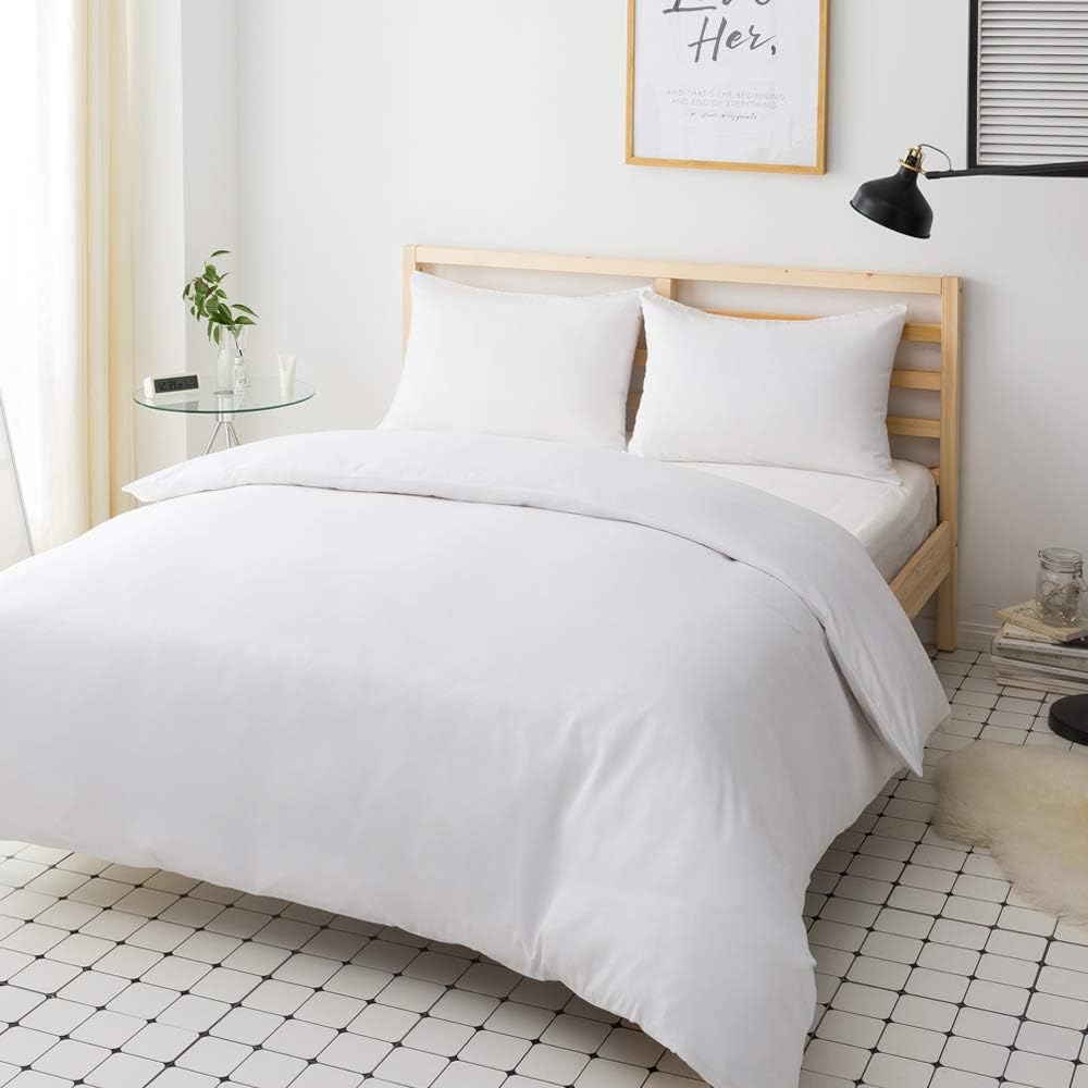 16 Colors Duvet Cover Sets 200x200 cm Double Zipper 3 Pieces Brushed Microfiber 100 Thread Count/cm² + 2 Pillowcases 65x65 cm White Adult Bedding Set 2 Person 2