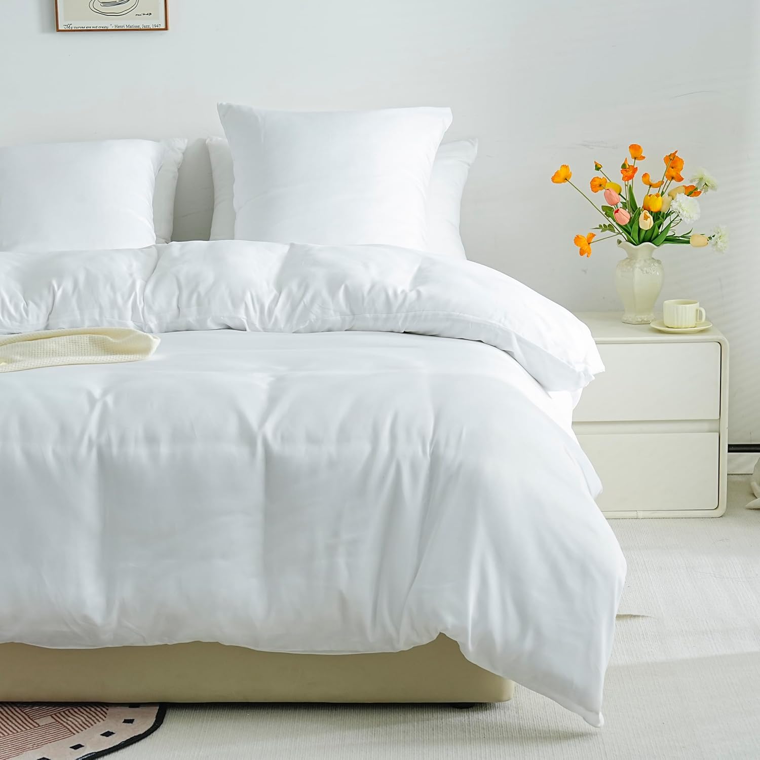 Sets de Housses de Couettes Légère 240x260 cm Fermeture Éclair 3 Pièces Microfibre 80 Fils/cm² + 2 Taies d'oreiller 65x65 cm Parure de Lit Adulte 2 Personne Ensemble Literie Douce 7