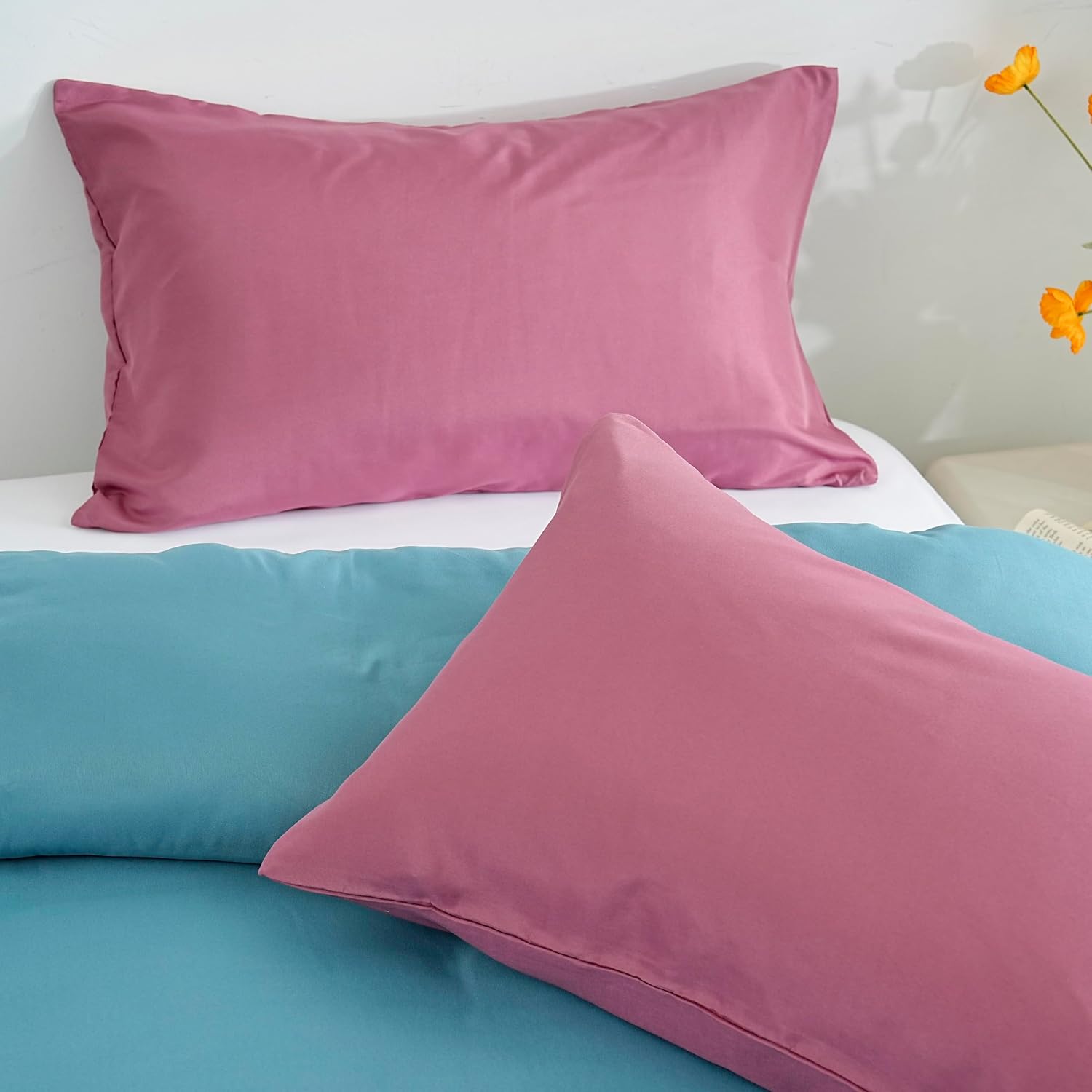 Set of 2 Lightweight Pillowcase 50x70 cm in Microfiber 80 Threads/cm² with Envelope Closure Pillowcase Pillow Protector Cushion Cover Soft and Washable 6