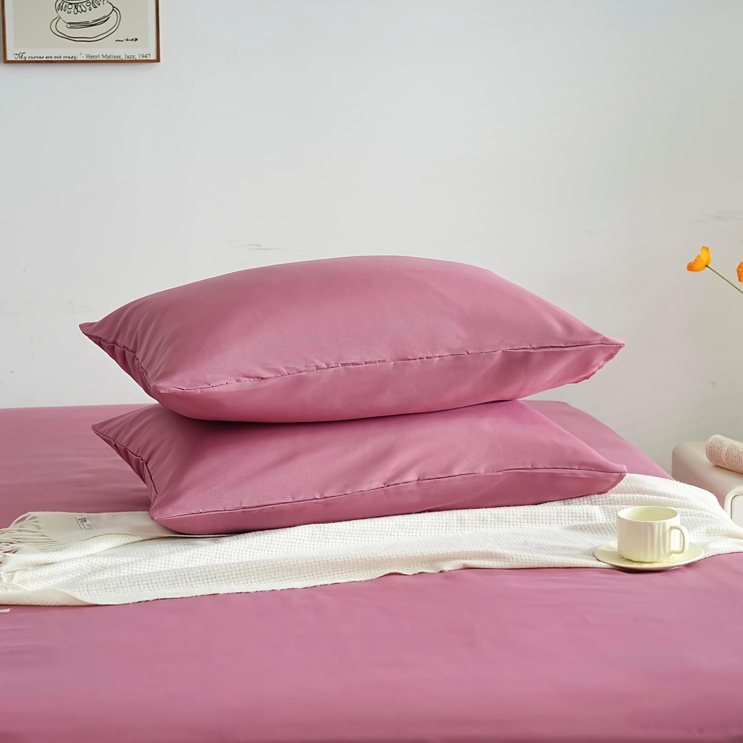 Set of 2 Lightweight Pillowcase 50x70 cm in Microfiber 80 Threads/cm² with Envelope Closure Pillowcase Pillow Protector Cushion Cover Soft and Washable 4