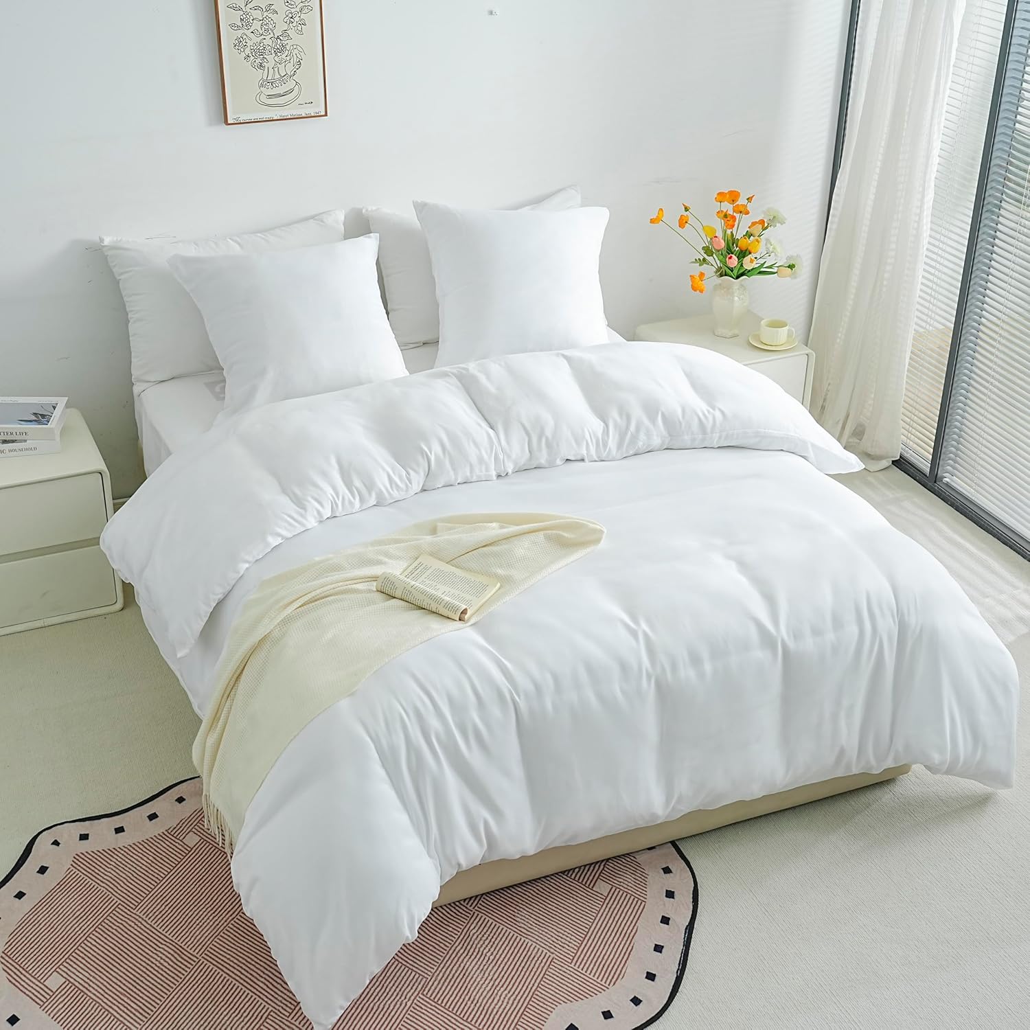 Lightweight Duvet Cover Sets 200x200 cm Zipper 3 Pieces Microfiber 80 Threads/cm² + 2 Pillowcases 65x65 cm Adult 2 Person Bedding Set Soft Bedding Set 5