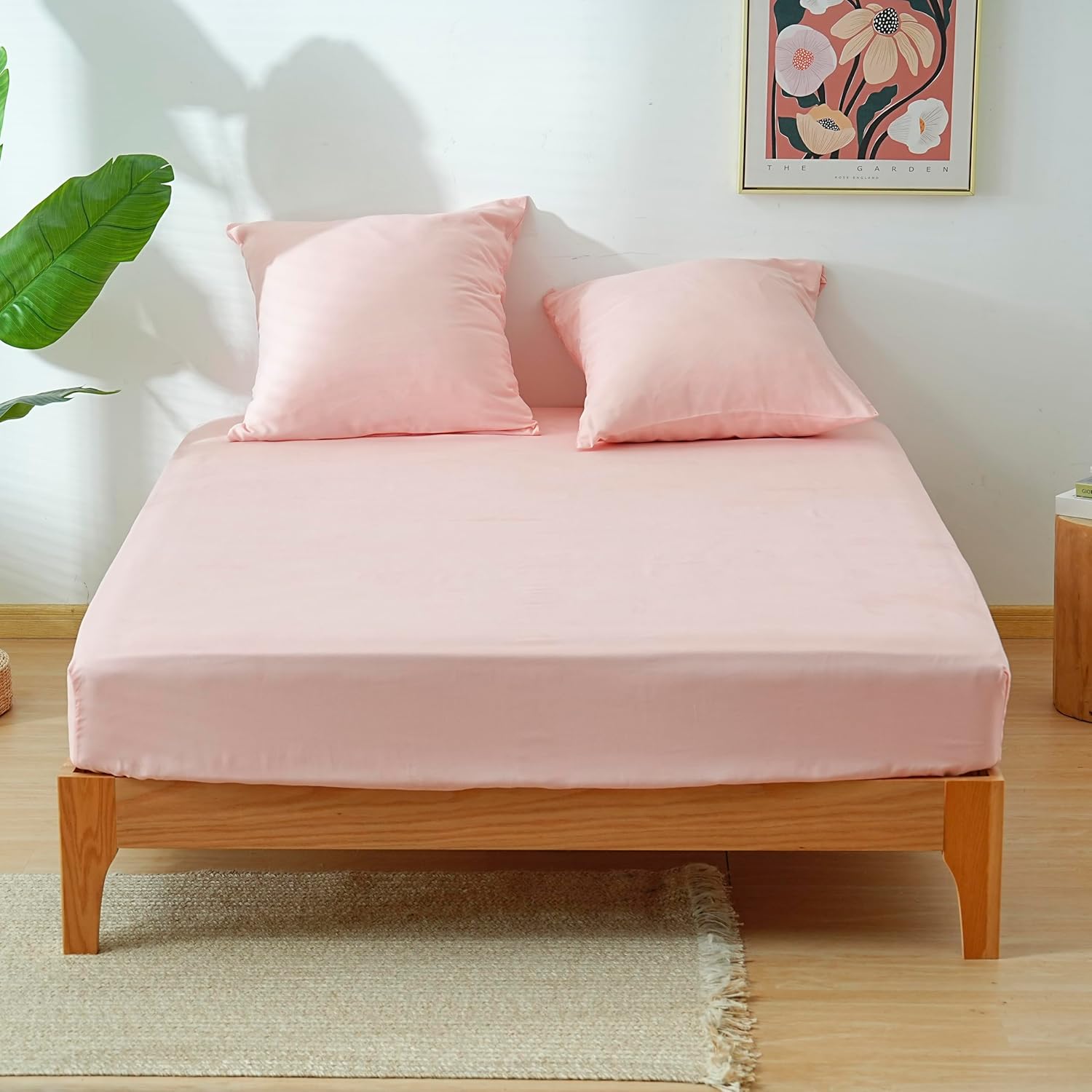 AYSW 4-Piece Bedding Set Duvet Cover 240x260cm + Fitted Sheet 180x200cm 30cm Pocket + 2 Pillowcases 65x65cm 2 Person Duvet Cover Set Light Pink 80 Threads/cm² Microfiber 7