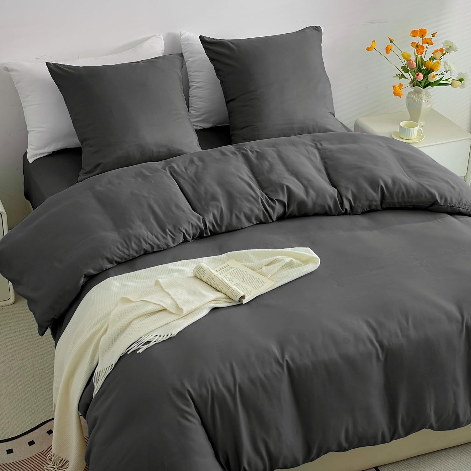 Lightweight Duvet Cover Sets 200x200 cm Zipper 3 Pieces Microfiber 80 Threads/cm² + 2 Pillowcases 65x65 cm Adult 2 Person Bedding Set Soft Bedding Set 4