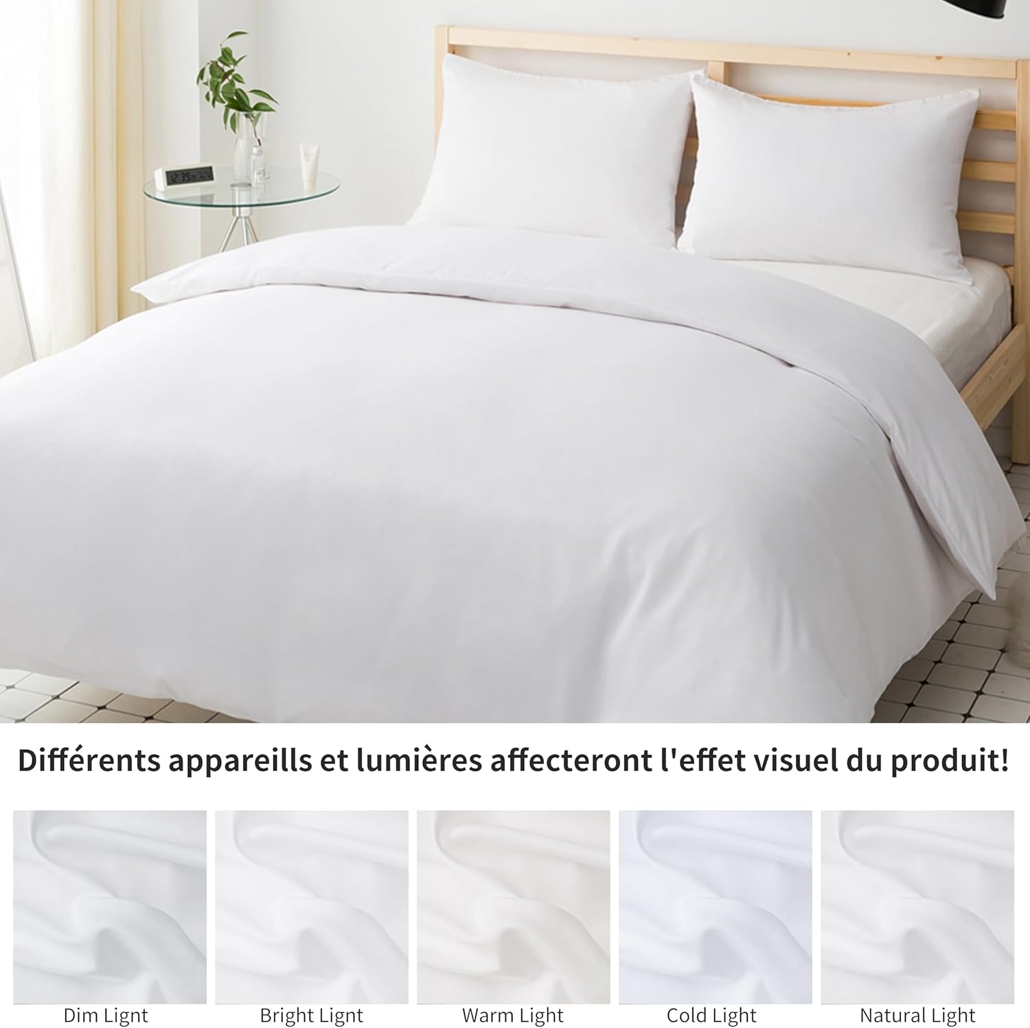 16 Colors Sets of Duvet Covers 200x200 cm Double Zipper 3 Pieces Brushed Microfiber 100 Thread/cm² + 2 Pillowcases 65x65 cm White Adult Bedding Set 2 Person 6