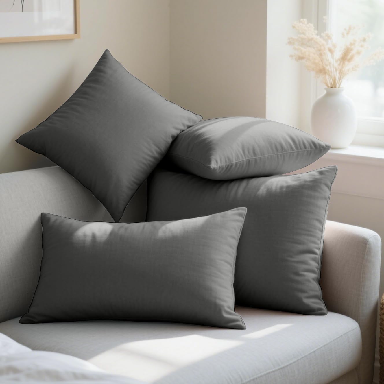 18 Colors Set of 2 Pillowcase 60x80 cm Grey Pillow Cover Cushion for Sofa Bed Zipper Anti-Dust Mite Hypoallergenic Pillow Protector Zip Microfiber 7