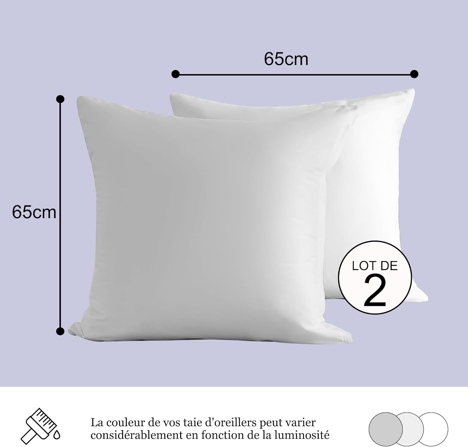 18 Colors Set of 2 Pillowcases 65x65 cm White Pillow Cover Cushion for Sofa Bed Zipper Anti-Dust Mite Hypoallergenic Pillow Protector Zip Microfiber 2