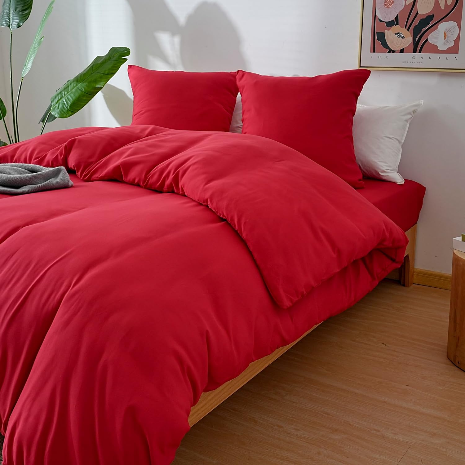 AYSW 4-Piece Bedding Set Duvet Cover 220x240cm + Fitted Sheet 140x190cm 30cm Pocket + 2 Pillowcases 65x65cm 2 Person Duvet Cover Set Light Red 80 Threads/cm² Microfiber 3