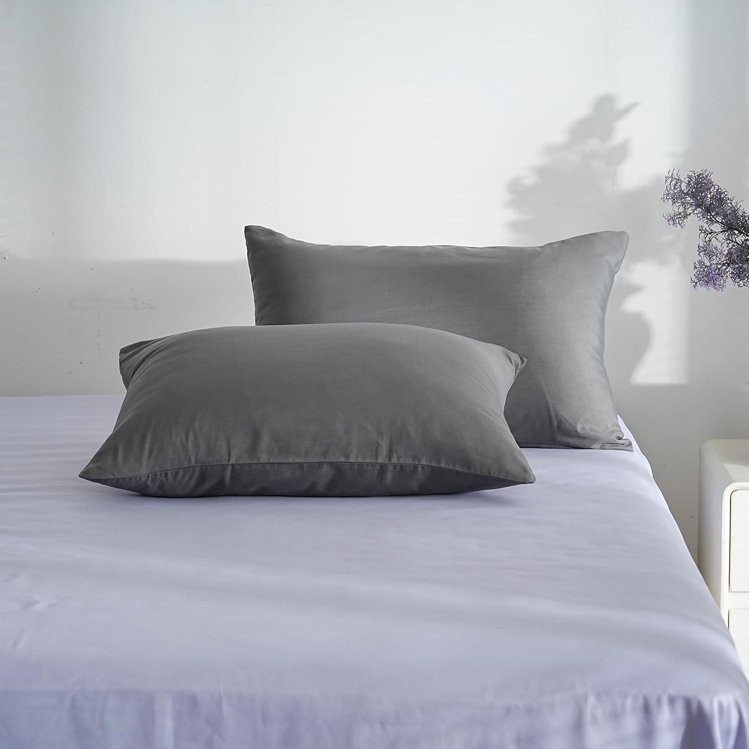 18 Colors Set of 2 Pillowcases 60x80 cm Grey Pillow Cover Cushion for Sofa Bed Zipper Anti-Dust Mite Hypoallergenic Pillow Protector Zip Microfiber 9