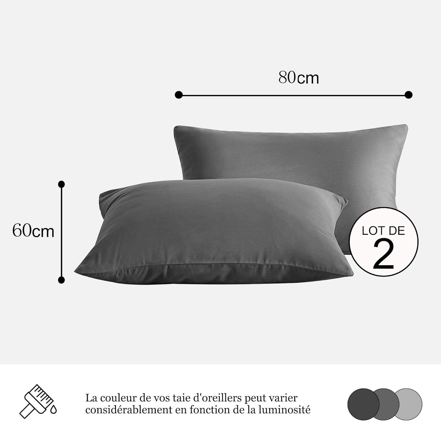 18 Farben Set 2 Kissenbezüge 60x80 cm Grau Kissenbezug Kissenbezug für Sofa Bett Reißverschluss Anti-Milben Hypoallergen Kissenbezug Zip Mikrofaser 2