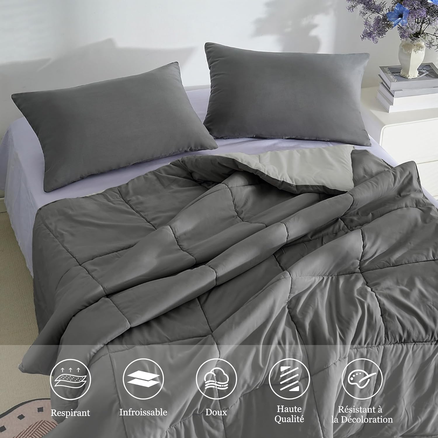 18 Farben Set 2 Kissenbezüge 60x80 cm Grau Kissenbezug Kissenbezug für Sofa Bett Reißverschluss Anti-Milben Hypoallergen Kissenbezug Zip Mikrofaser 4