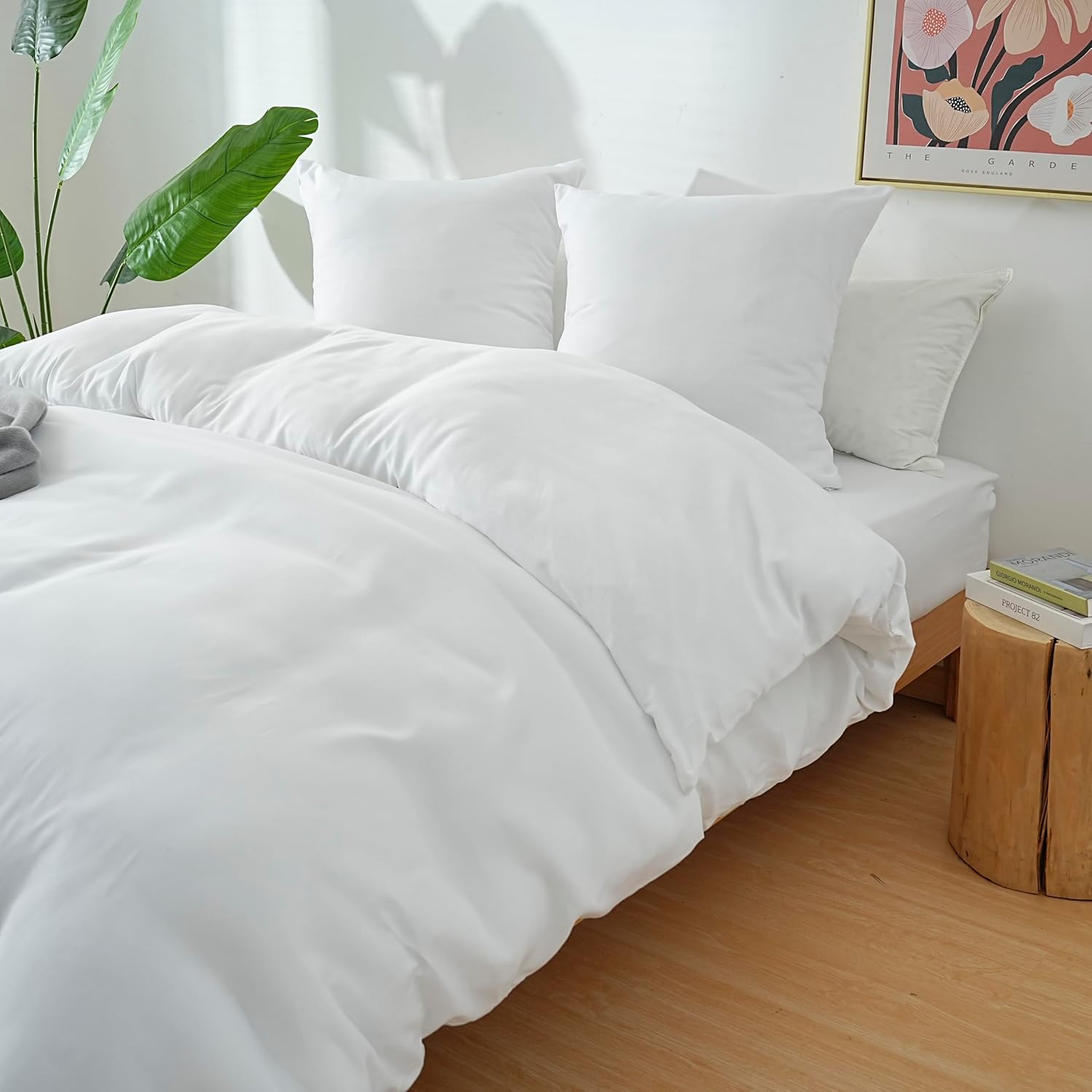 AYSW 4-Piece Bedding Set Duvet Cover 220x240cm + Fitted Sheet 180x200cm 30cm Pocket + 2 Pillowcases 65x65cm 2 Person Duvet Cover Set White Light 80 Threads/cm² Microfiber 3