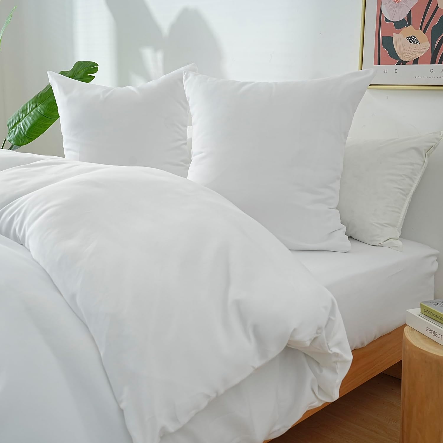 AYSW 4-Piece Bedding Set Duvet Cover 220x240cm + Fitted Sheet 180x200cm 30cm Pocket + 2 Pillowcases 65x65cm 2 Person Duvet Cover Set White Light 80 Threads/cm² Microfiber 5
