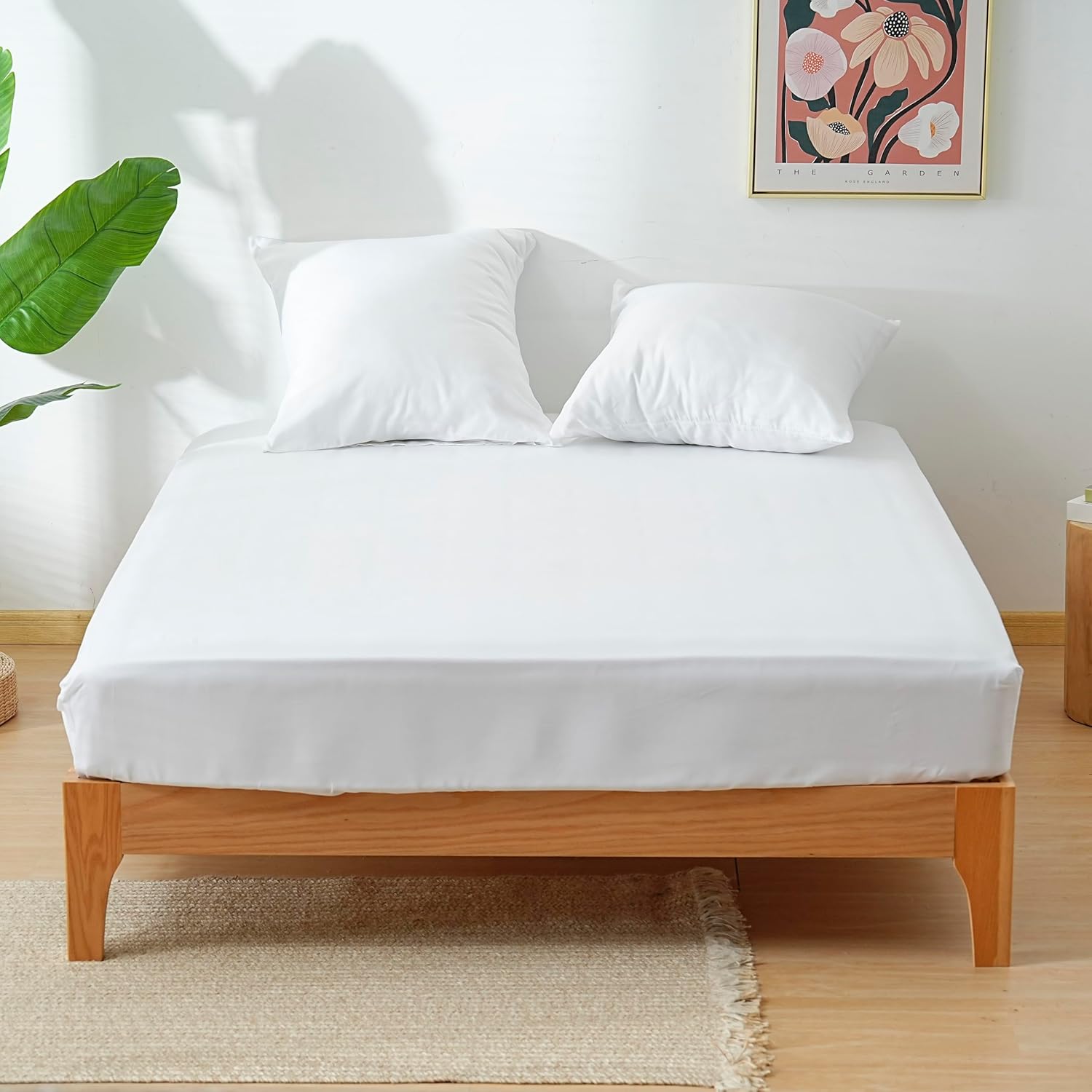 AYSW 4-Piece Bedding Set Duvet Cover 220x240cm + Fitted Sheet 180x200cm 30cm Pocket + 2 Pillowcases 65x65cm 2 Person Duvet Cover Set White Light 80 Threads/cm² Microfiber 7