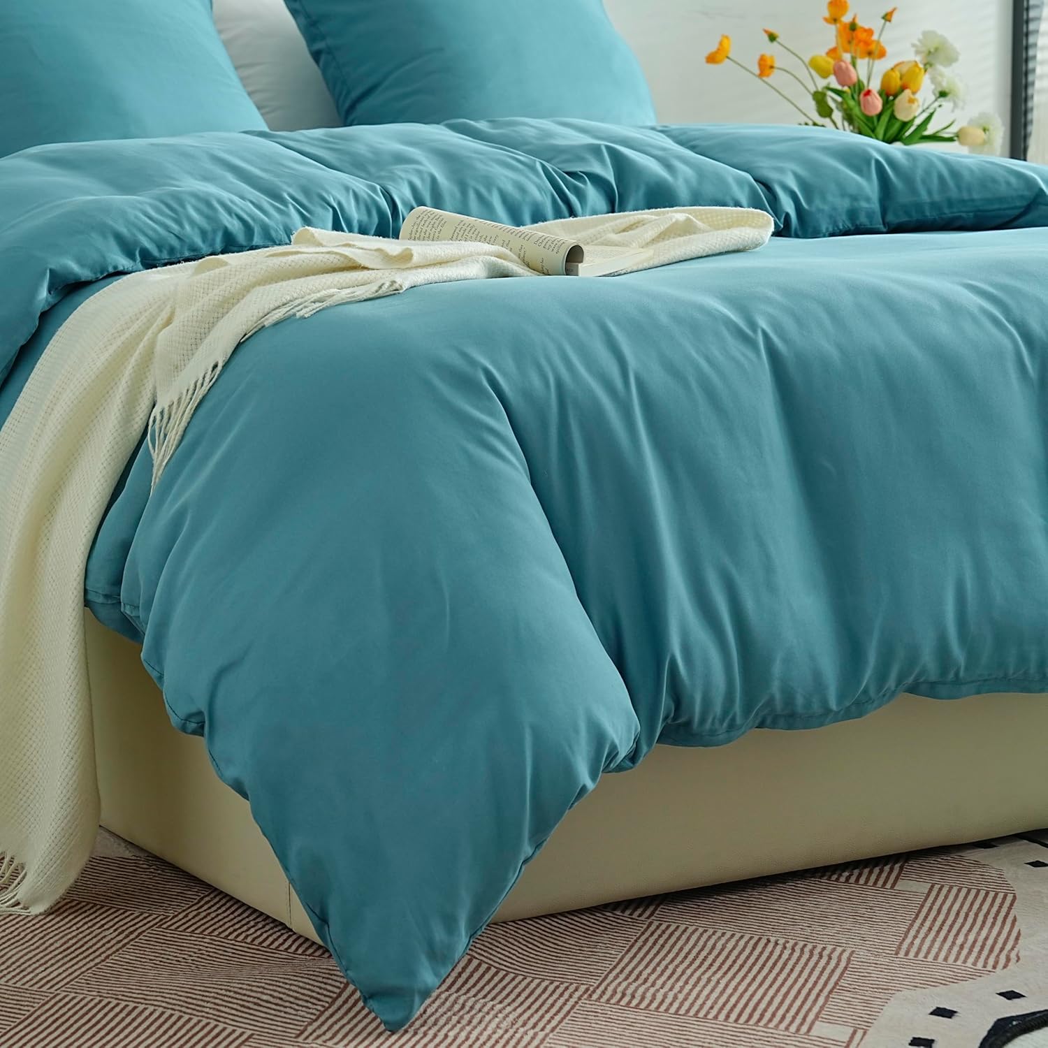 Lightweight Duvet Cover Sets 220x240 cm Zipper 3 Pieces Microfiber 80 Threads/cm² + 2 Pillowcases 65x65 cm Adult 2 Person Bedding Set Soft Bedding Set 3