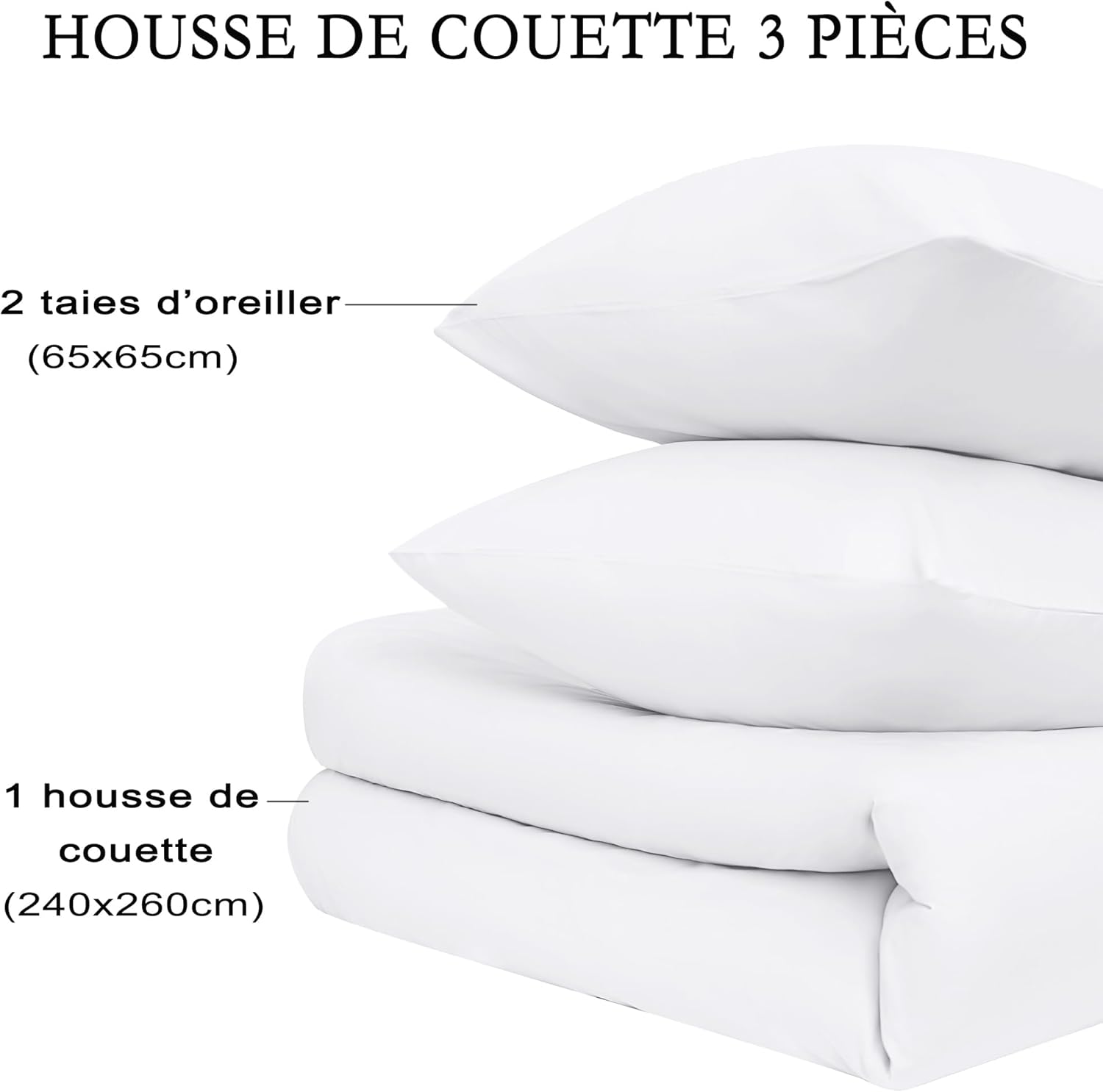 16 Colors Sets of Duvet Covers 240x260 cm Double Zipper 3 Pieces Brushed Microfiber 100 Thread/cm² + 2 Pillowcases 65x65 cm White Adult Bedding Set 2 Person 7
