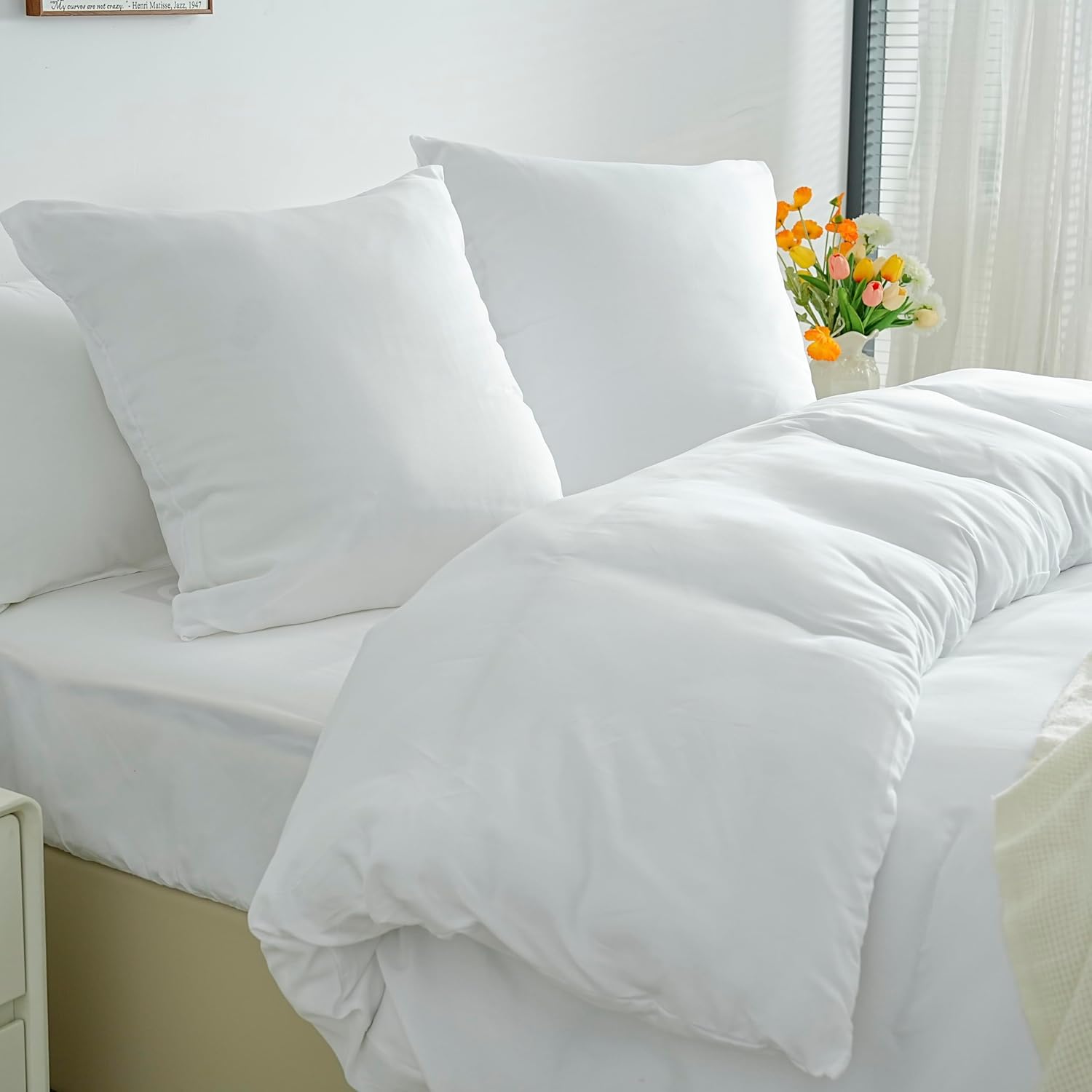 Sets de Housses de Couettes Légère 140x200 cm Fermeture Éclair 2 Pièces Microfibre 80 Fils/cm² + 1 Taie d'oreiller 65x65 cm Parure de Lit Adulte 1 Personne Ensemble Literie Douce 4