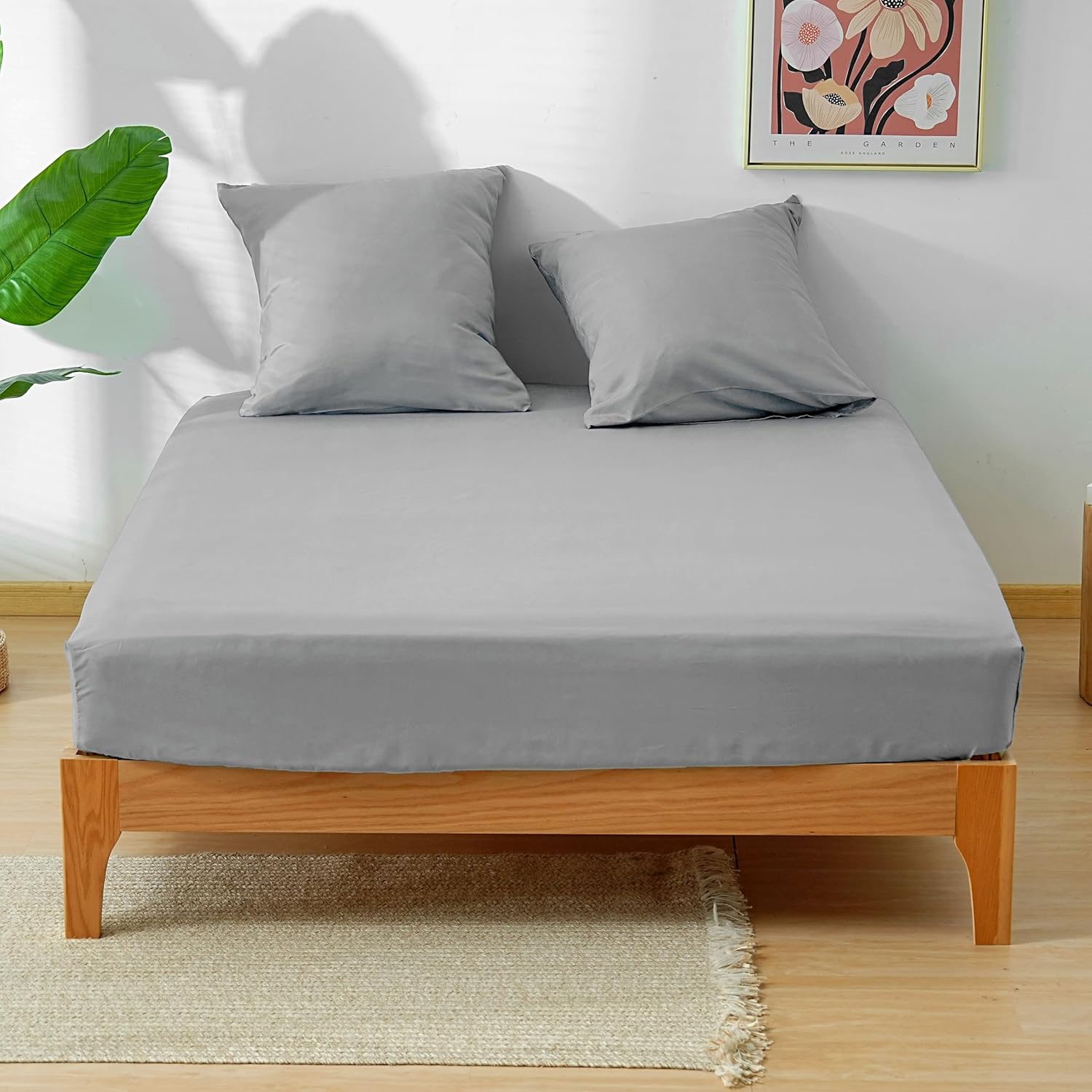 AYSW Parure de Lit 4 Pièces Housse de Couette 220x240cm + Drap Housse 180x200cm Bonnet 30cm + 2 Taies d'oreiller 65x65cm 2 Personnes Ensemble Housse de Couette Gris Clair Léger 80 Fils/cm² Microfibre 7