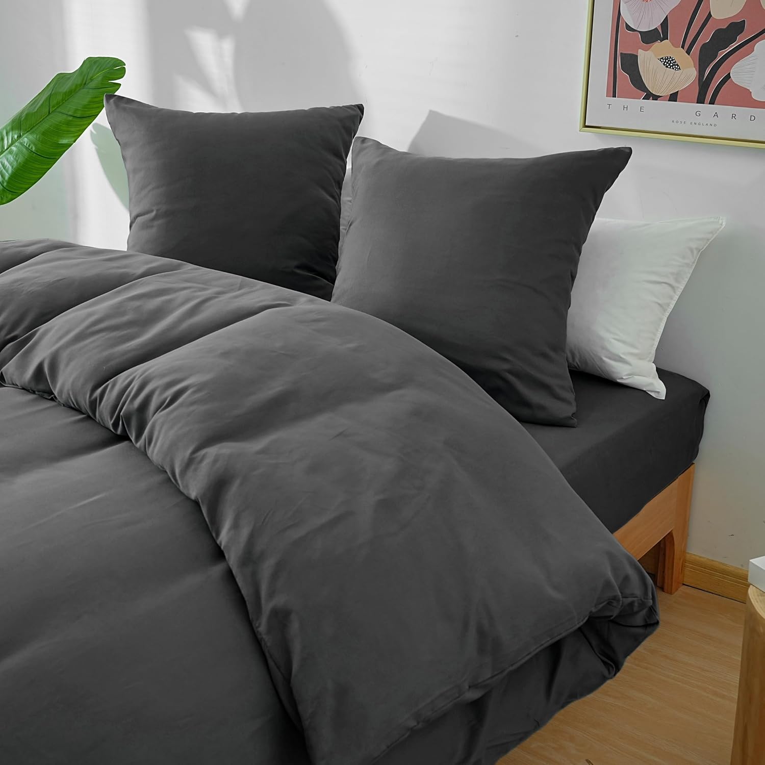 AYSW 4-teiliges Bettwäsche-Set Bettbezug 240x260cm + Spannbetttuch 160x200cm Höhe 30cm + 2 Kissenbezüge 65x65cm 2 Personen Bettwäsche-Set Hellgrau 80 Fäden/cm² Mikrofaser 5