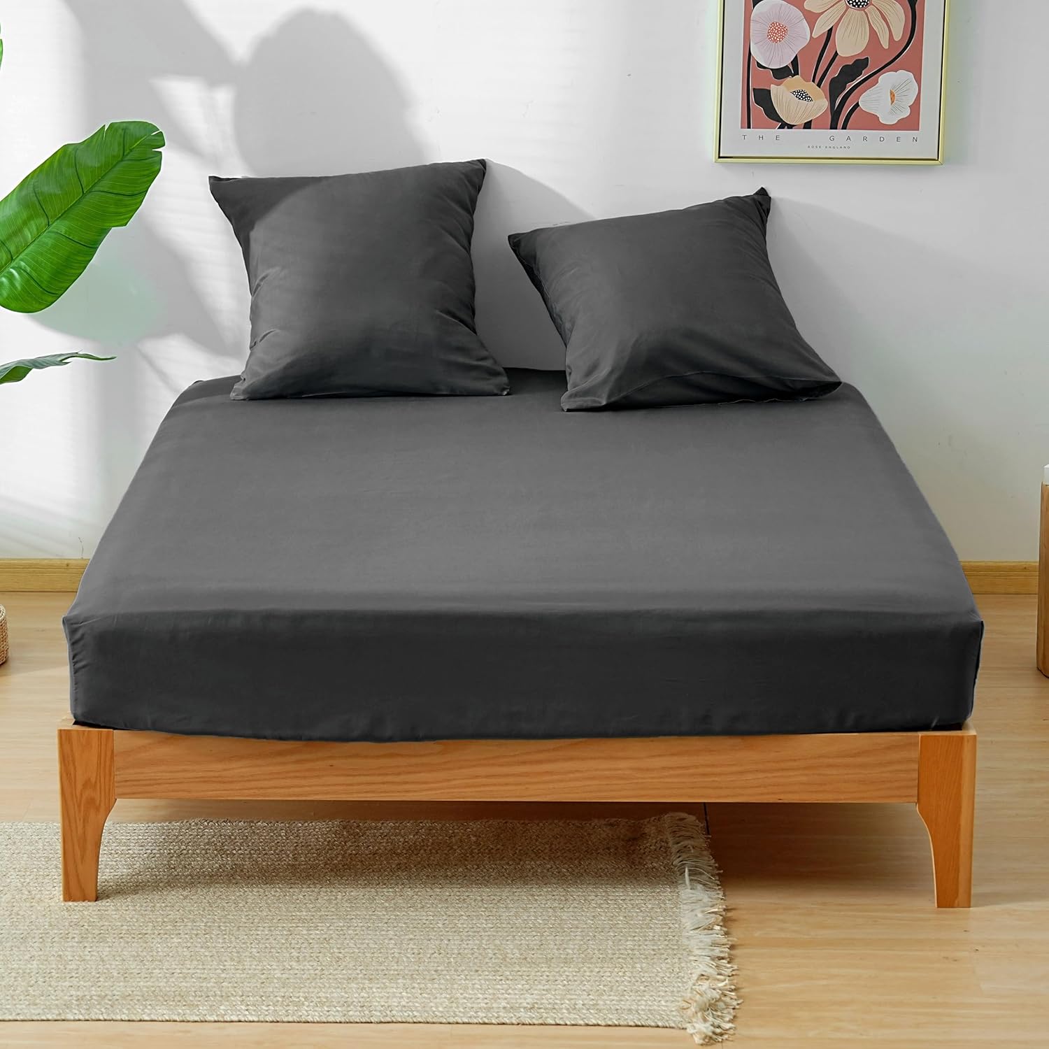 AYSW 4-teiliges Bettwäsche-Set Bettbezug 240x260cm + Spannbetttuch 160x200cm Höhe 30cm + 2 Kissenbezüge 65x65cm 2 Personen Bettwäsche-Set Hellgrau 80 Fäden/cm² Mikrofaser 7