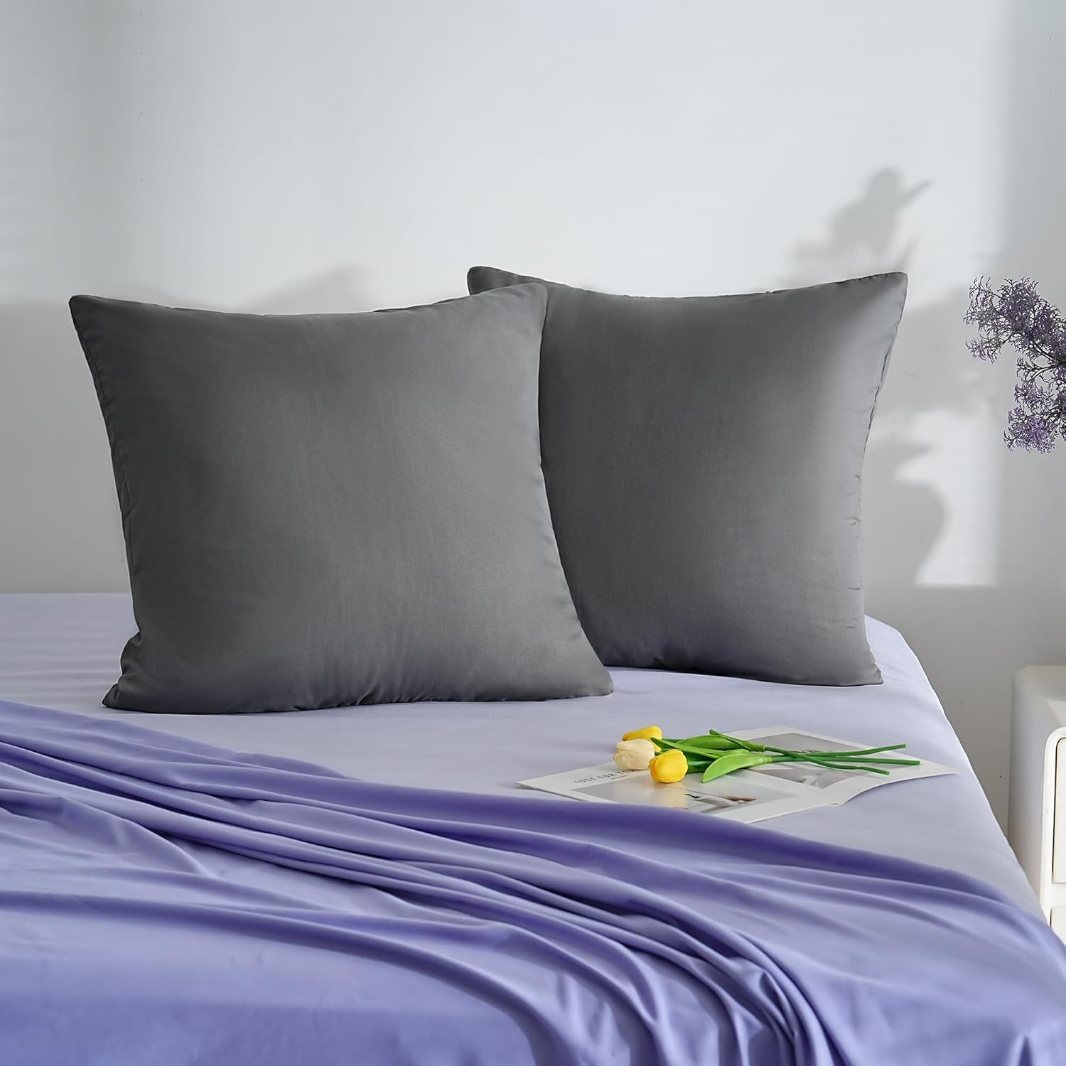 Lot 2 Taie d'oreiller Légère 50x70 cm en Microfibre 80 Fils/cm² avec Fermeture Enveloppe Housse d'oreiller Protection d'oreiller Housse de Coussin Douce et Lavable 10