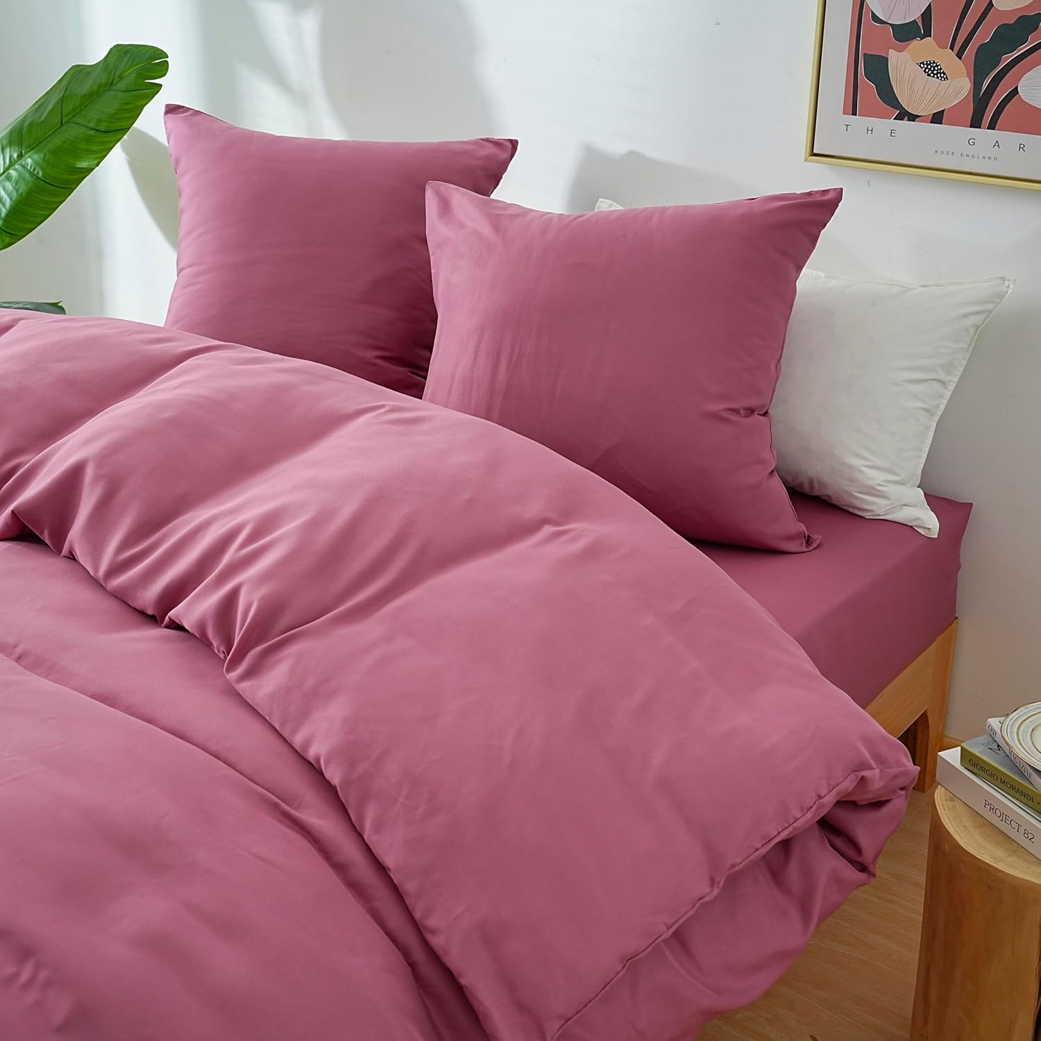 AYSW 4-Piece Bedding Set Duvet Cover 200x200cm + Fitted Sheet 160x200cm 30cm Pocket + 2 Pillowcases 65x65cm 2 Person Duvet Cover Set Dusty Rose Light 80 Threads/cm² Microfiber 5