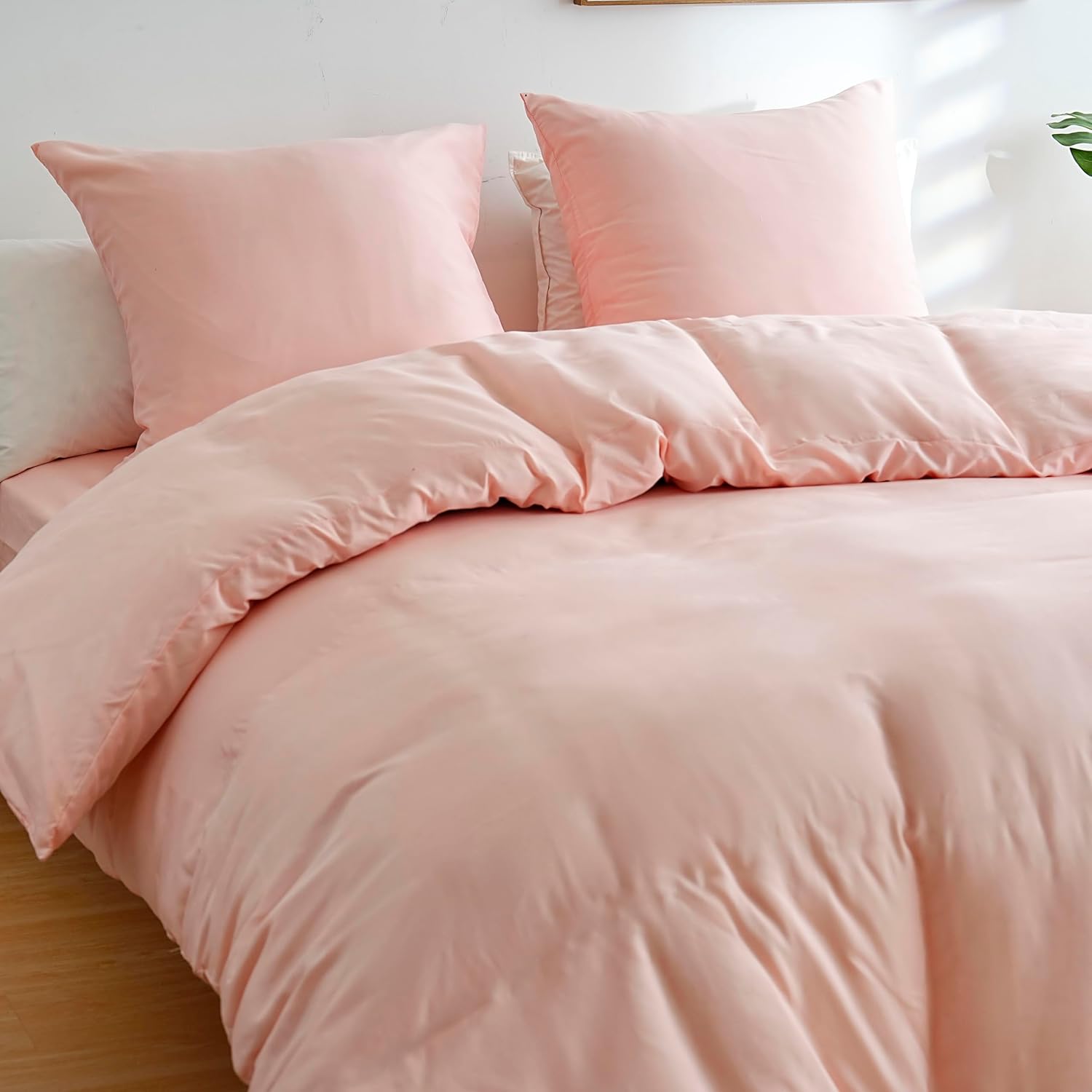AYSW 4-teiliges Bettwäsche-Set für Erwachsene, Bettbezug 220x240cm + Spannbetttuch 180x200 + 2 Kissenbezüge 65x65cm, Rosa Normal 80 Fäden/cm², Bettbezug für 2 Personen mit Reißverschluss 2