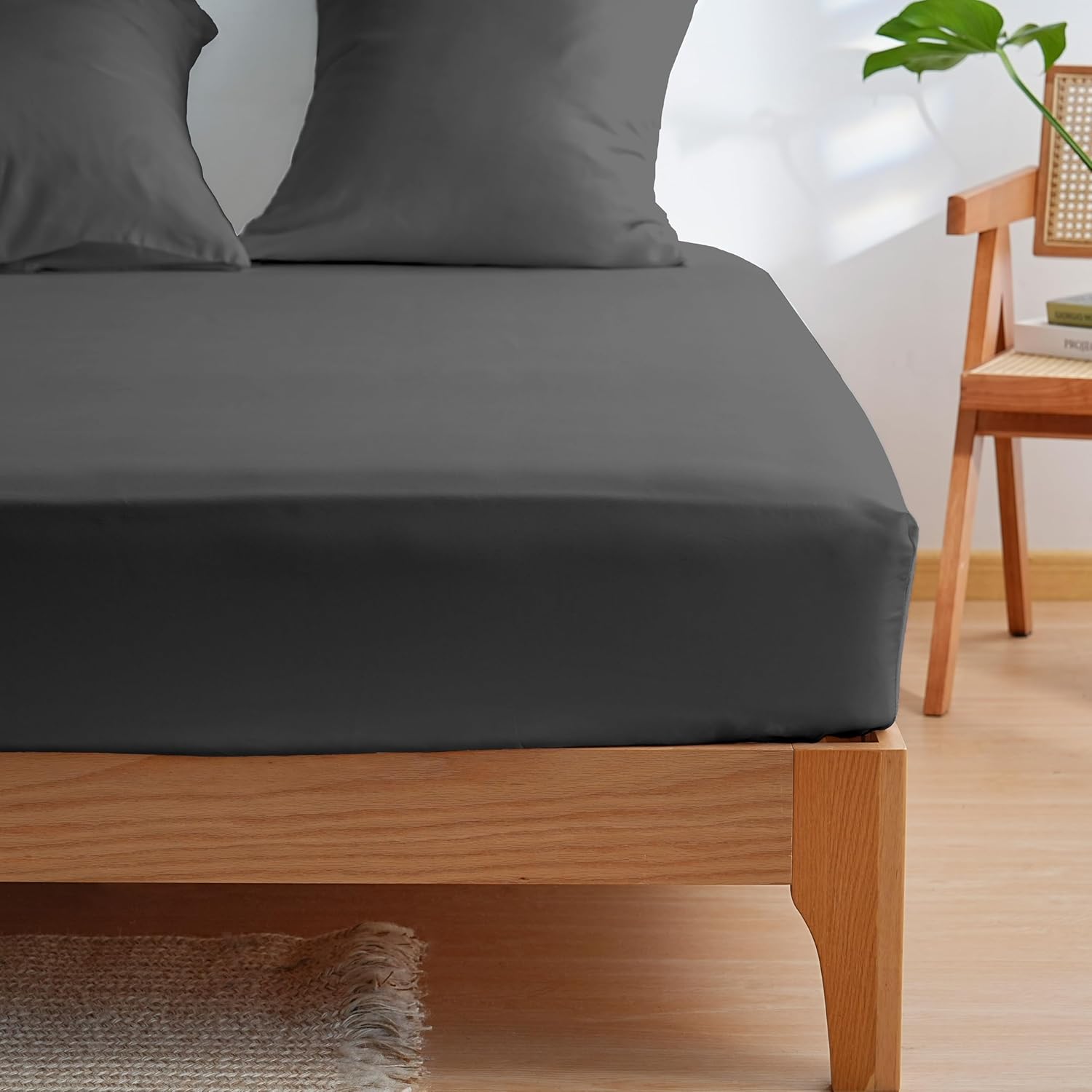 AYSW 4 Pièces Parure de Lit Adulte Housse de Couette 220x240cm+Drap Housse 160x200+2 Taies d'oreillers 65x65cm Gris Foncé Normal 80 Fils/cm² Housse de Couette 2 Personnes avec Fermeture Éclair 5