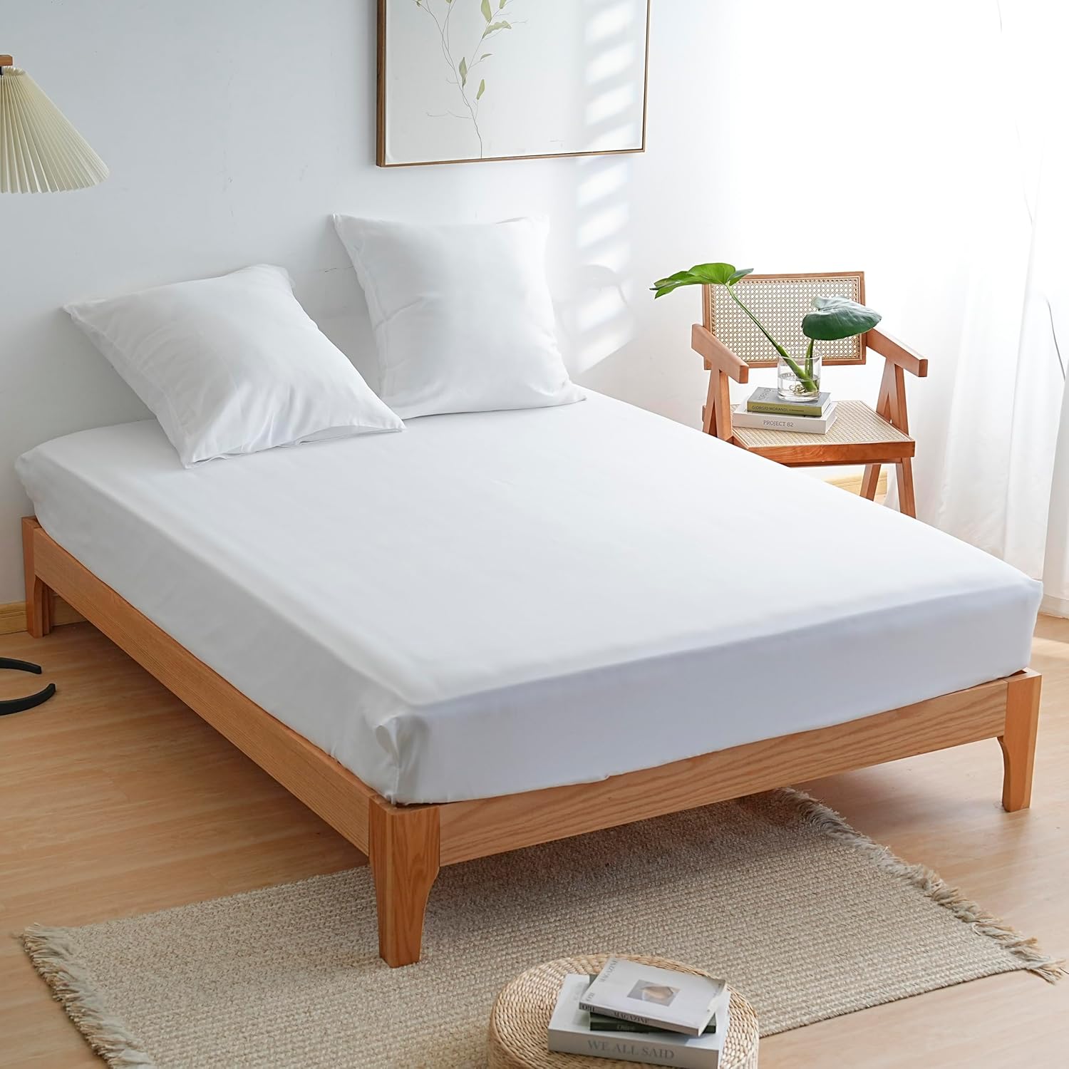 AYSW 4 Piece Adult Bedding Set Duvet Cover 200x200cm+Fitted Sheet 140x200+2 Pillowcases 65x65cm White Normal 80 Thread/cm² Duvet Cover 2 Person with Zipper 4