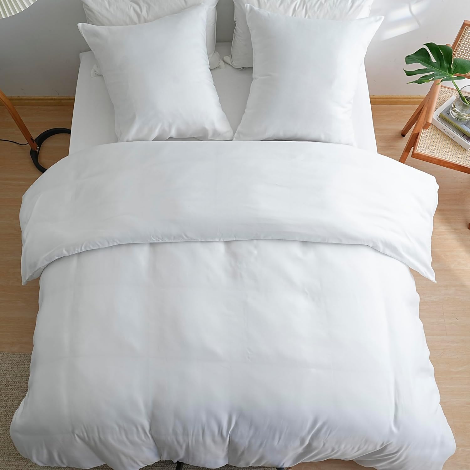 AYSW 4 Piece Adult Bedding Set Duvet Cover 200x200cm+Fitted Sheet 140x200+2 Pillowcases 65x65cm White Normal 80 Thread/cm² Duvet Cover 2 Person with Zipper 3