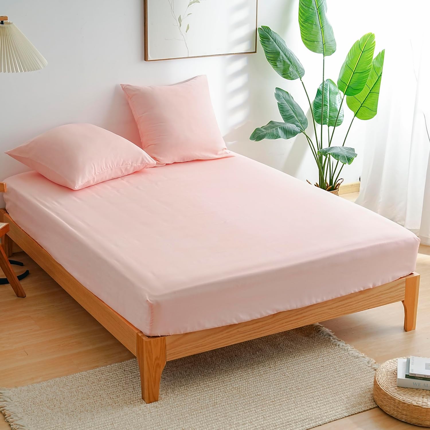 AYSW 4 Piece Adult Bedding Set Duvet Cover 240x260cm+Fitted Sheet 160x200+2 Pillowcases 65x65cm Pink Normal 80 Thread/cm² Duvet Cover 2 Person with Zipper 4