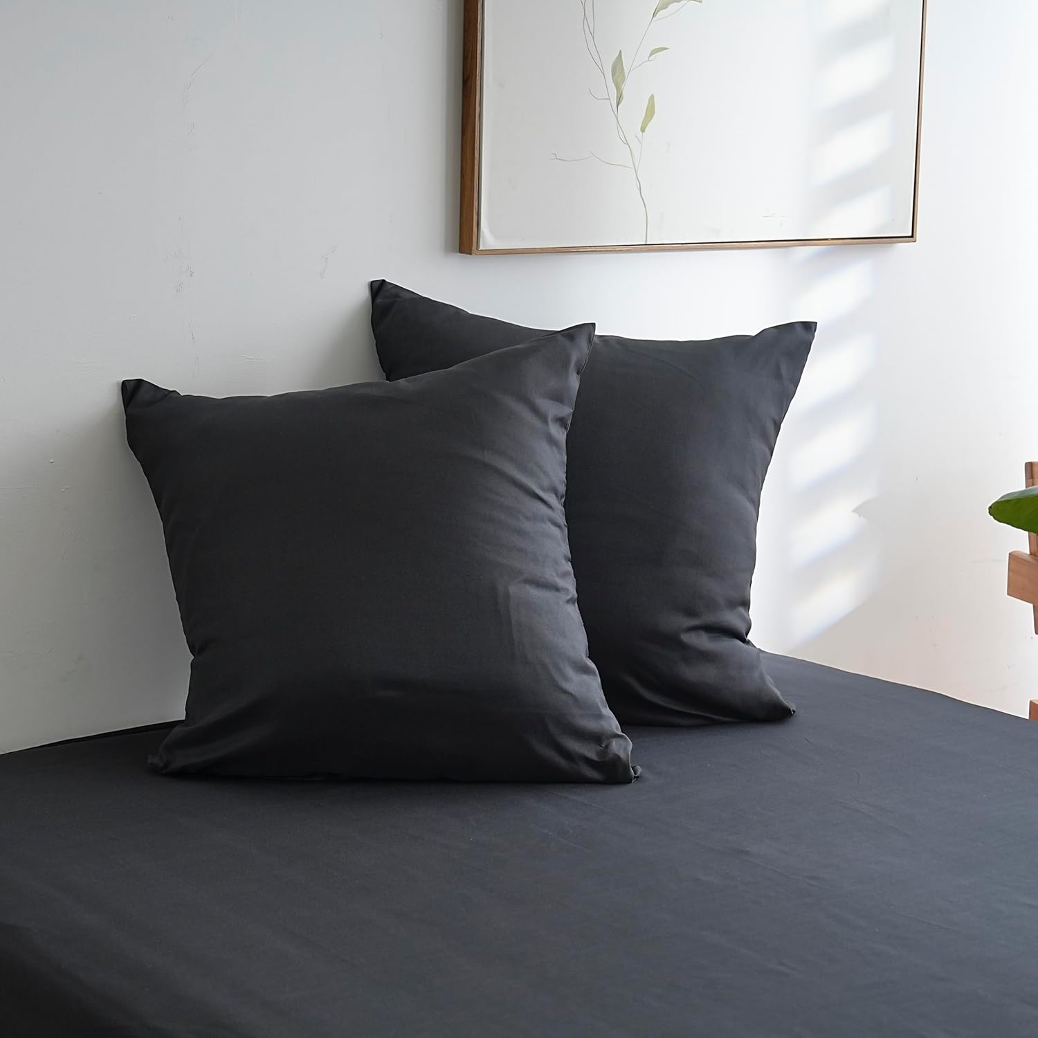 AYSW 4-teiliges Bettwäsche-Set für Erwachsene Bettbezug 240x260cm+Spannbettlaken 160x200+2 Kissenbezüge 65x65cm Schwarz Normal 80 Fäden/cm² Bettbezug für 2 Personen mit Reißverschluss 7