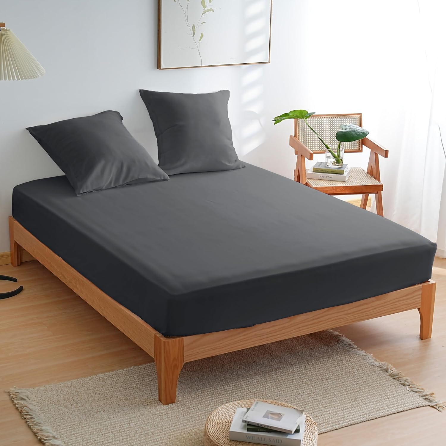 AYSW 4 Piece Adult Bedding Set Duvet Cover 240x260cm+Fitted Sheet 160x200+2 Pillowcases 65x65cm Dark Grey Standard 80 Thread/cm² 2 Person Duvet Cover with Zipper 3