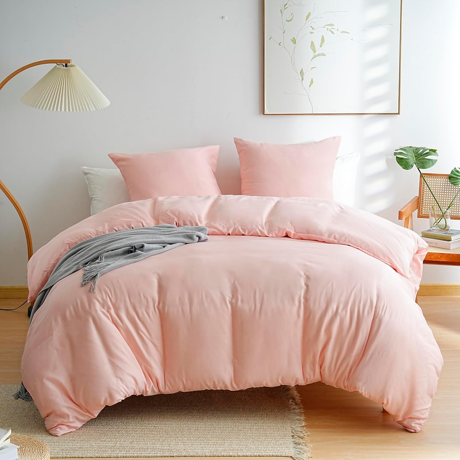 AYSW 4 Pièces Parure de Lit Adulte Housse de Couette 240x260cm+Drap Housse 160x200+2 Taies d'oreillers 65x65cm Blanc Normal 80 Fils/cm² Housse de Couette 2 Personnes avec Fermeture Éclair 10