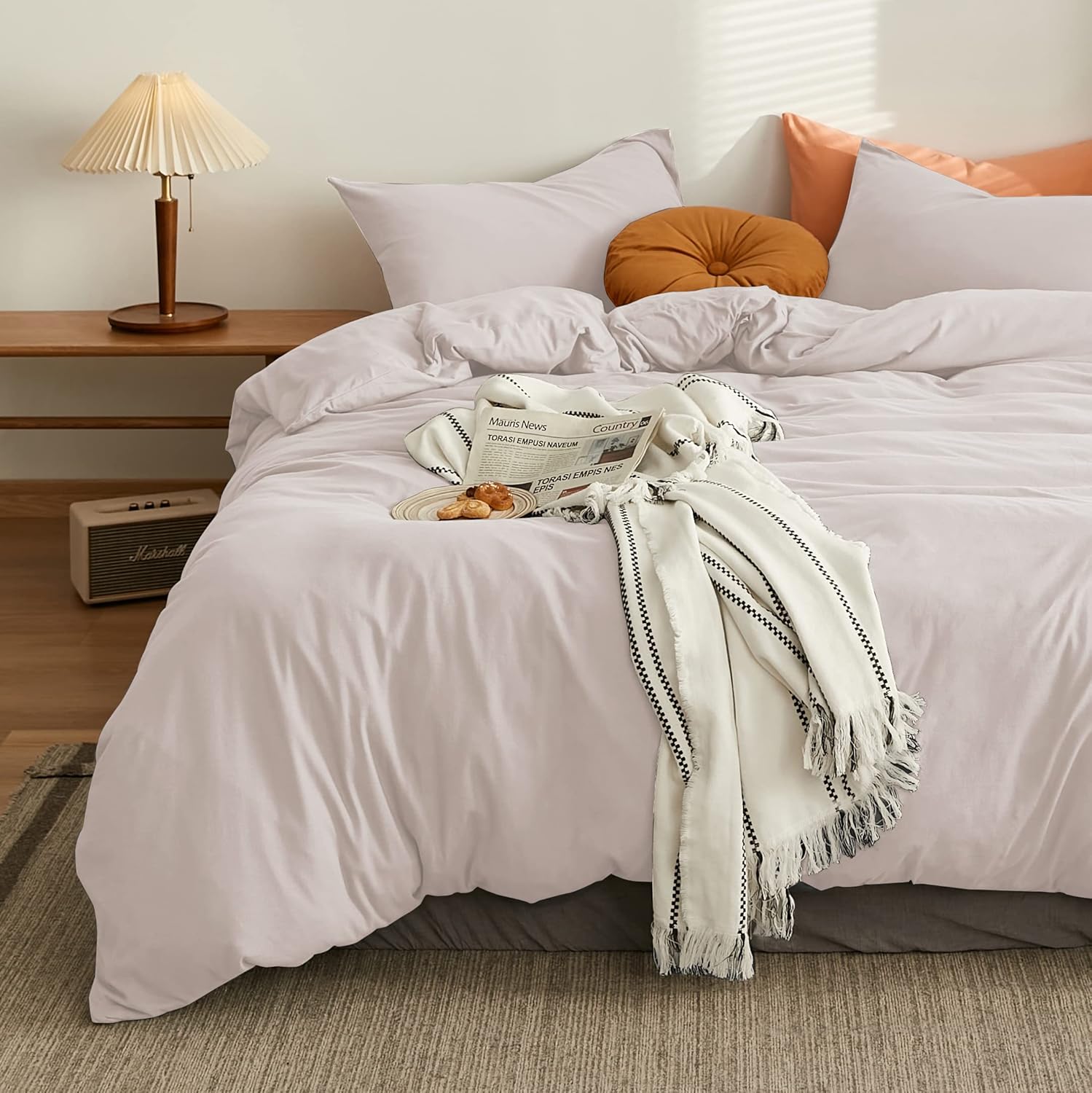AYSW Duvet Cover 140x190/200cm+1 Pillowcases 65x65cm Beige 1 Person Bedding Set 100 Threads/cm² in Microfiber with Zipper 2