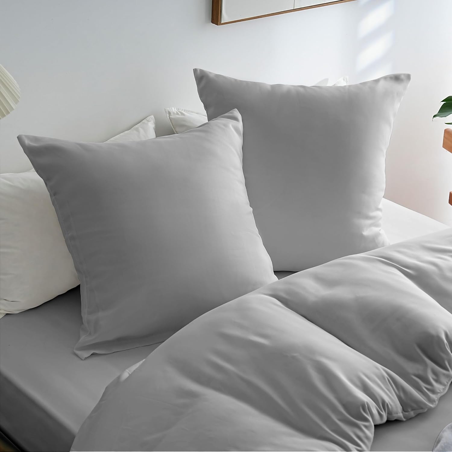 AYSW Duvet Cover 200x200cm+2 Pillowcases 65x65cm Light Grey Standard Adult 2 Person Bedding Set 80 Threads/cm² in Microfiber Duvet Cover Set 3