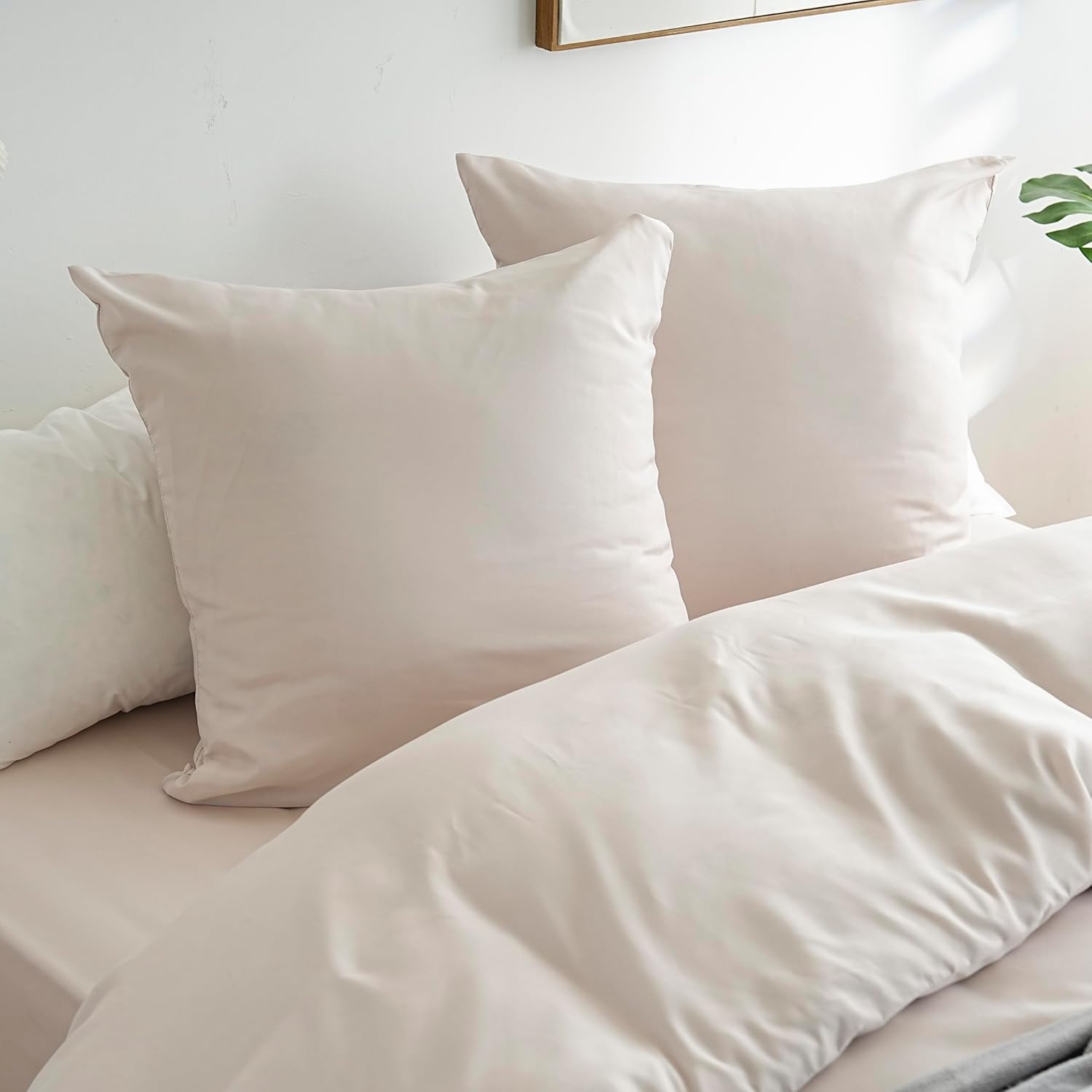 AYSW Duvet Cover 200x200cm+2 Pillowcases 65x65cm Beige Normal Adult Bedding Set 2 Person 80 Threads/cm² in Microfiber Duvet Cover Set 3