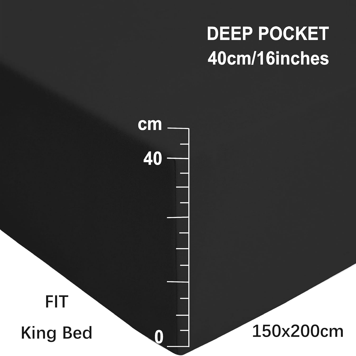 AYSW King Size Fitted Sheet Black with Extra Deep 16 inch 40 cm Pocket Bed Sheet Only Bedsheet Brushed Microfiber Bottom Sheet for King Bed 150x200 Black 2