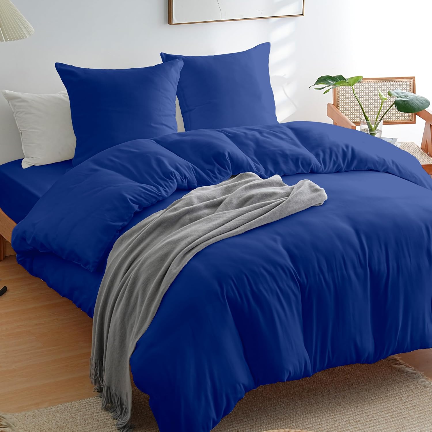 AYSW Duvet Cover 200x200cm+2 Pillowcases 65x65cm Dark Blue Standard Adult 2 Person Bedding Set 80 Threads/cm² in Microfiber Duvet Cover Set 2