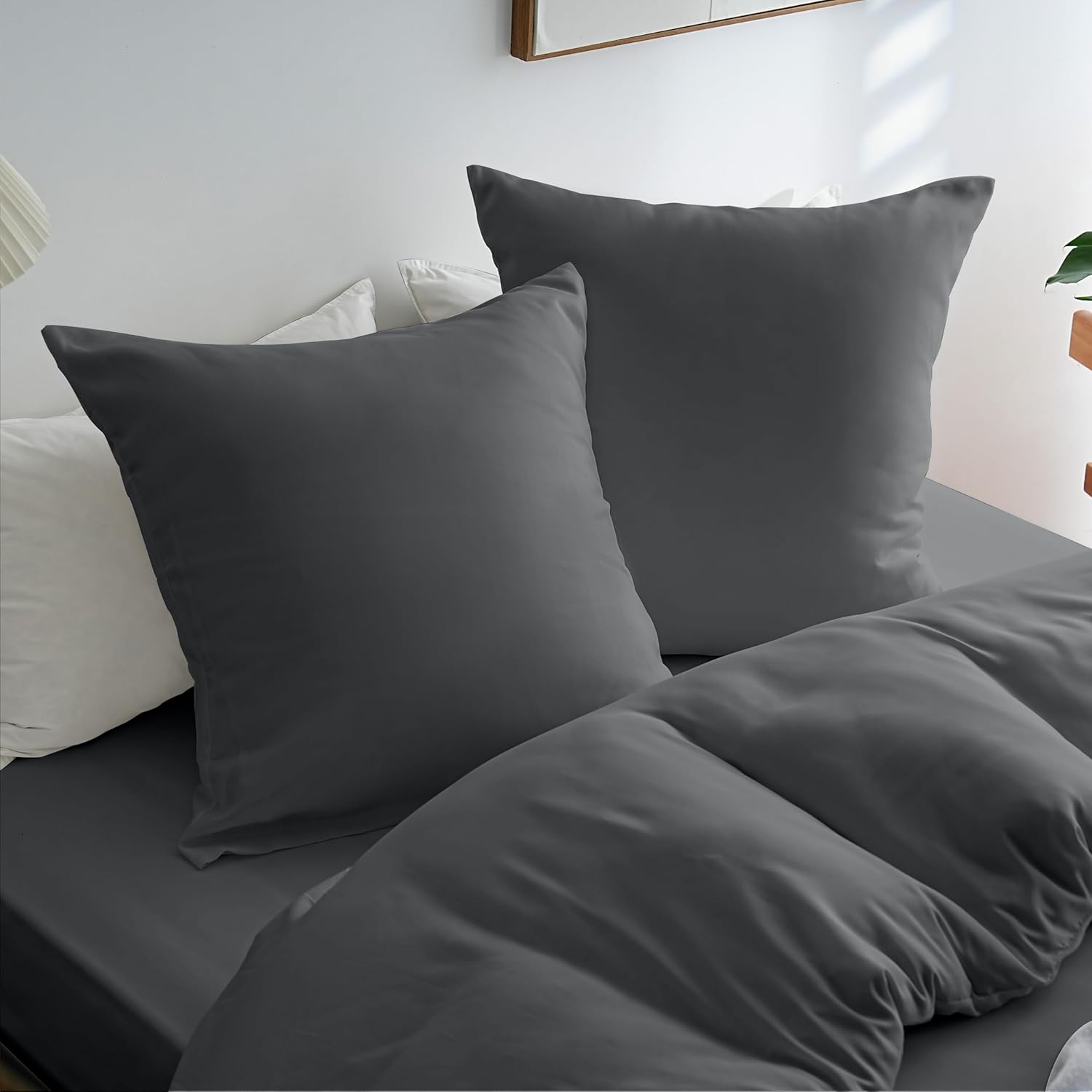 AYSW Duvet Cover 200x200cm+2 Pillowcases 65x65cm Dark Grey Standard Adult 2 Person Bedding Set 80 Threads/cm² in Microfiber Duvet Cover Set 3