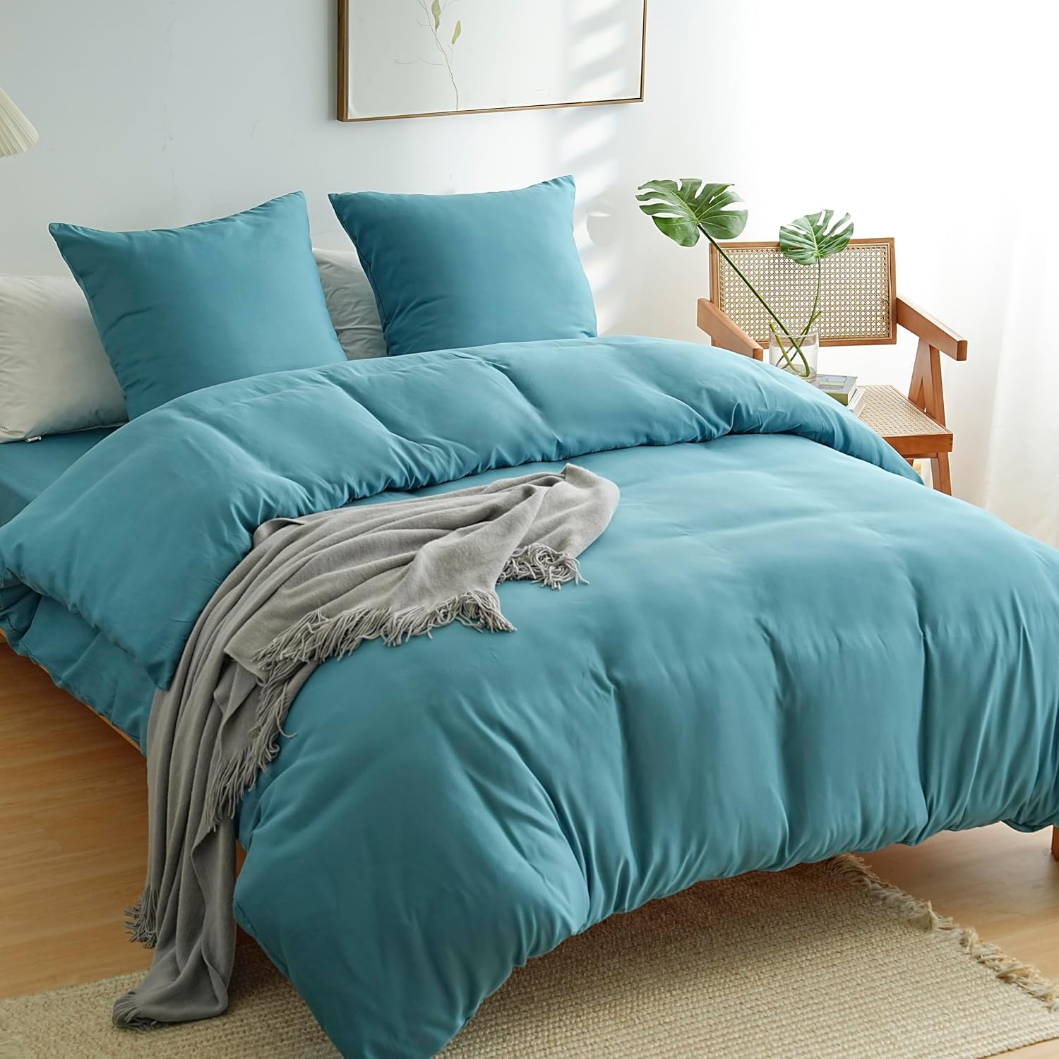 AYSW Duvet Cover 200x200cm+2 Pillowcases 65x65cm Blue Lac Normal Adult 2 Person Bedding Set 80 Threads/cm² in Microfiber Duvet Cover Set 2