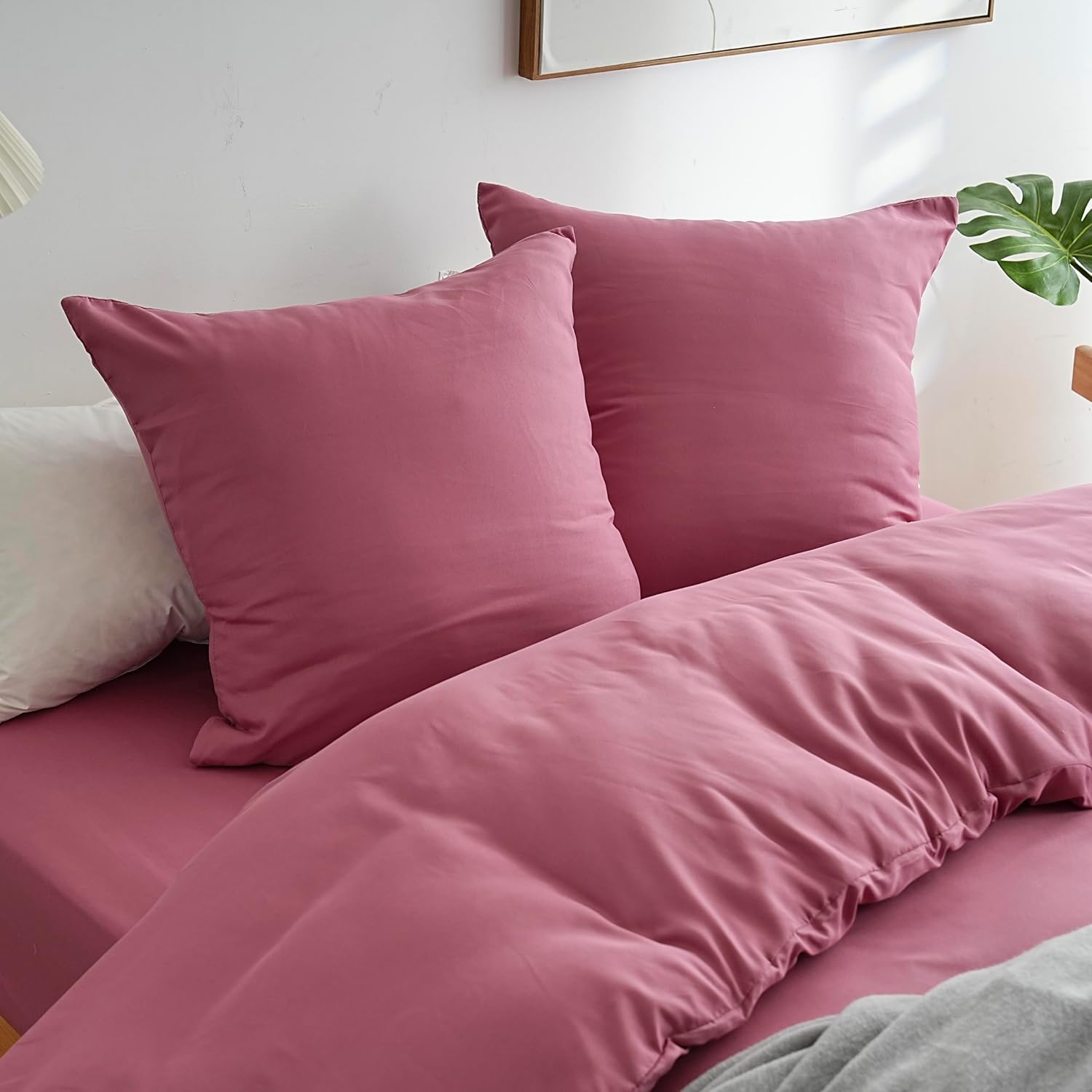 AYSW Duvet Cover 200x200cm+2 Pillowcases 65x65cm Old Rose Standard Adult 2 Person Bedding Set 80 Threads/cm² in Microfiber Duvet Cover Set 3