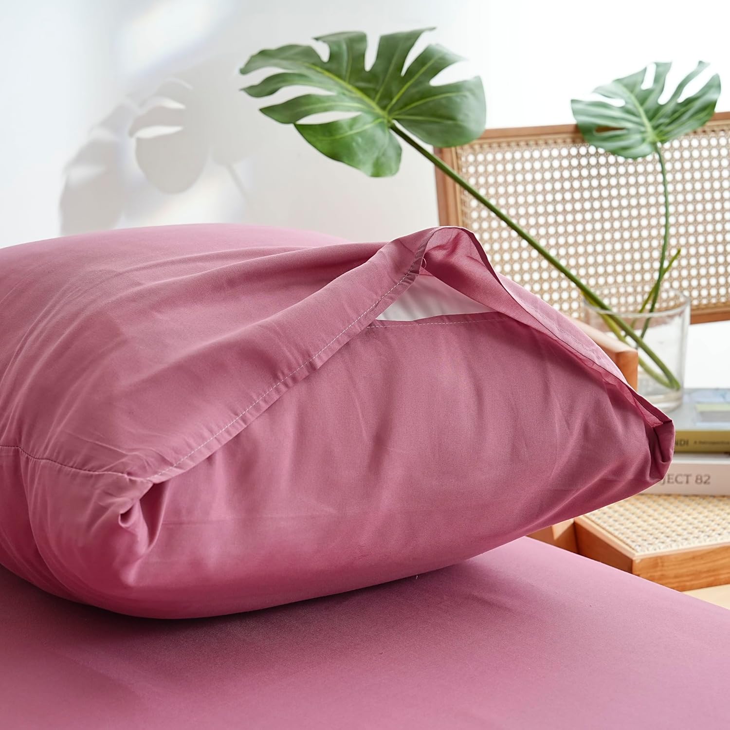 AYSW Duvet Cover 140x200cm+1 Pillowcases 65x65cm Old Rose Standard Adult Single Bedding Set 80 Threads/cm² in Microfiber Duvet Cover Set 4
