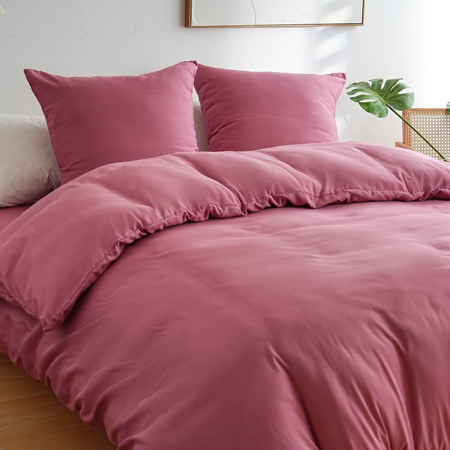 AYSW Duvet Cover 140x200cm+1 Pillowcases 65x65cm Old Rose Standard Adult Single Bedding Set 80 Threads/cm² in Microfiber Duvet Cover Set 2