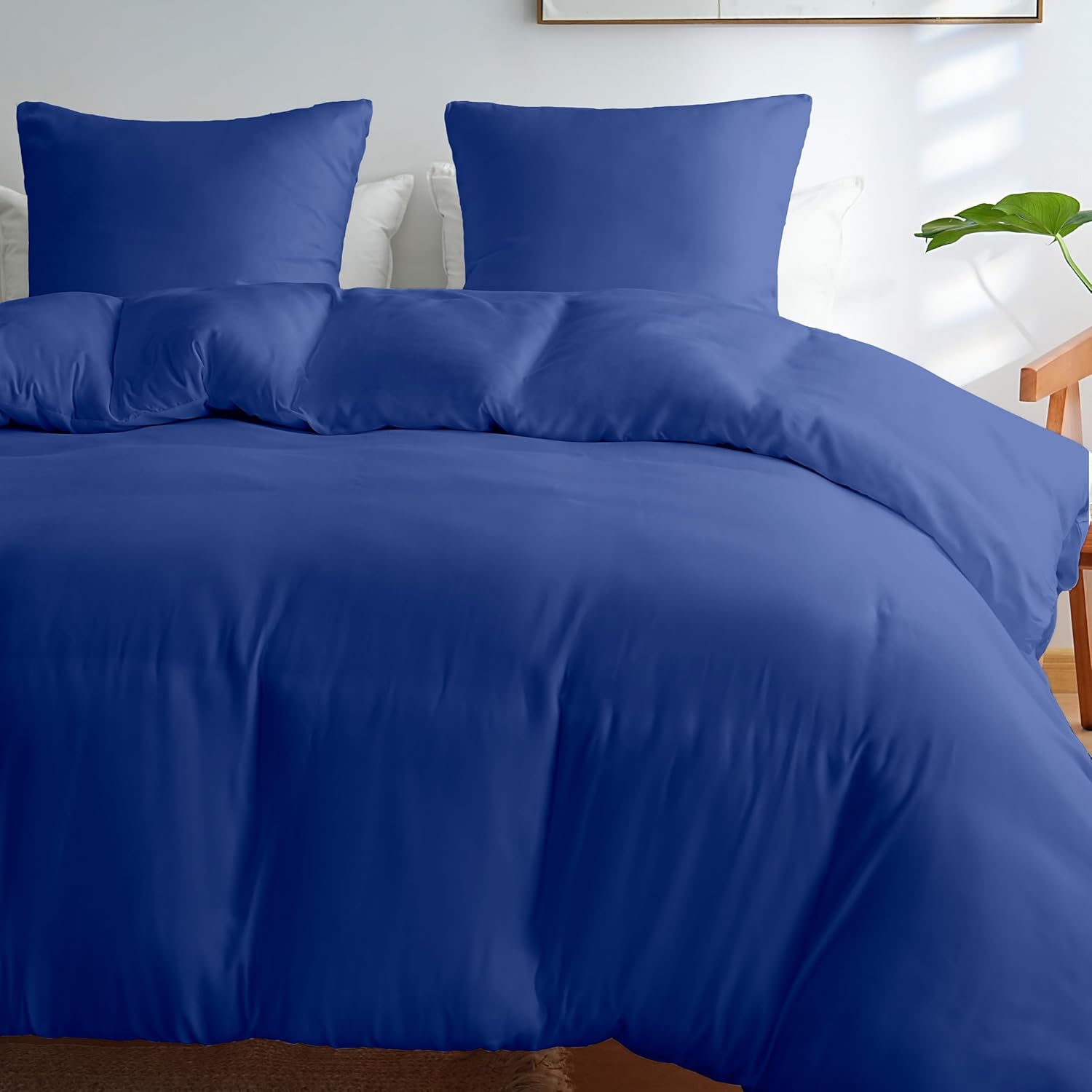 AYSW Duvet Cover 140x200cm+1 Pillowcases 65x65cm Dark Blue Standard Adult Single Bedding Set 80 Threads/cm² in Microfiber Duvet Cover Set 3